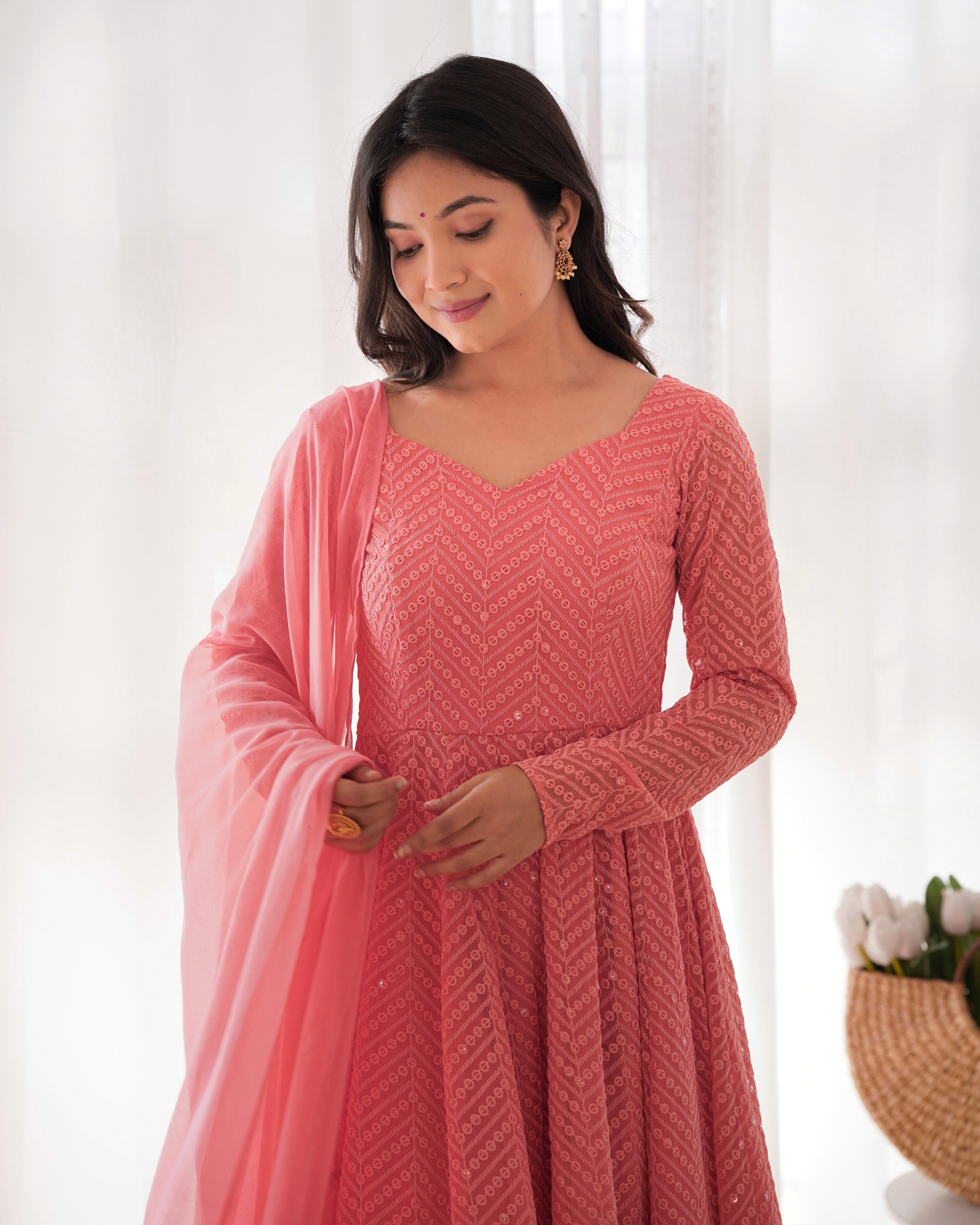 Elegant Embroidered Anarkali Sets in Coral and Plum