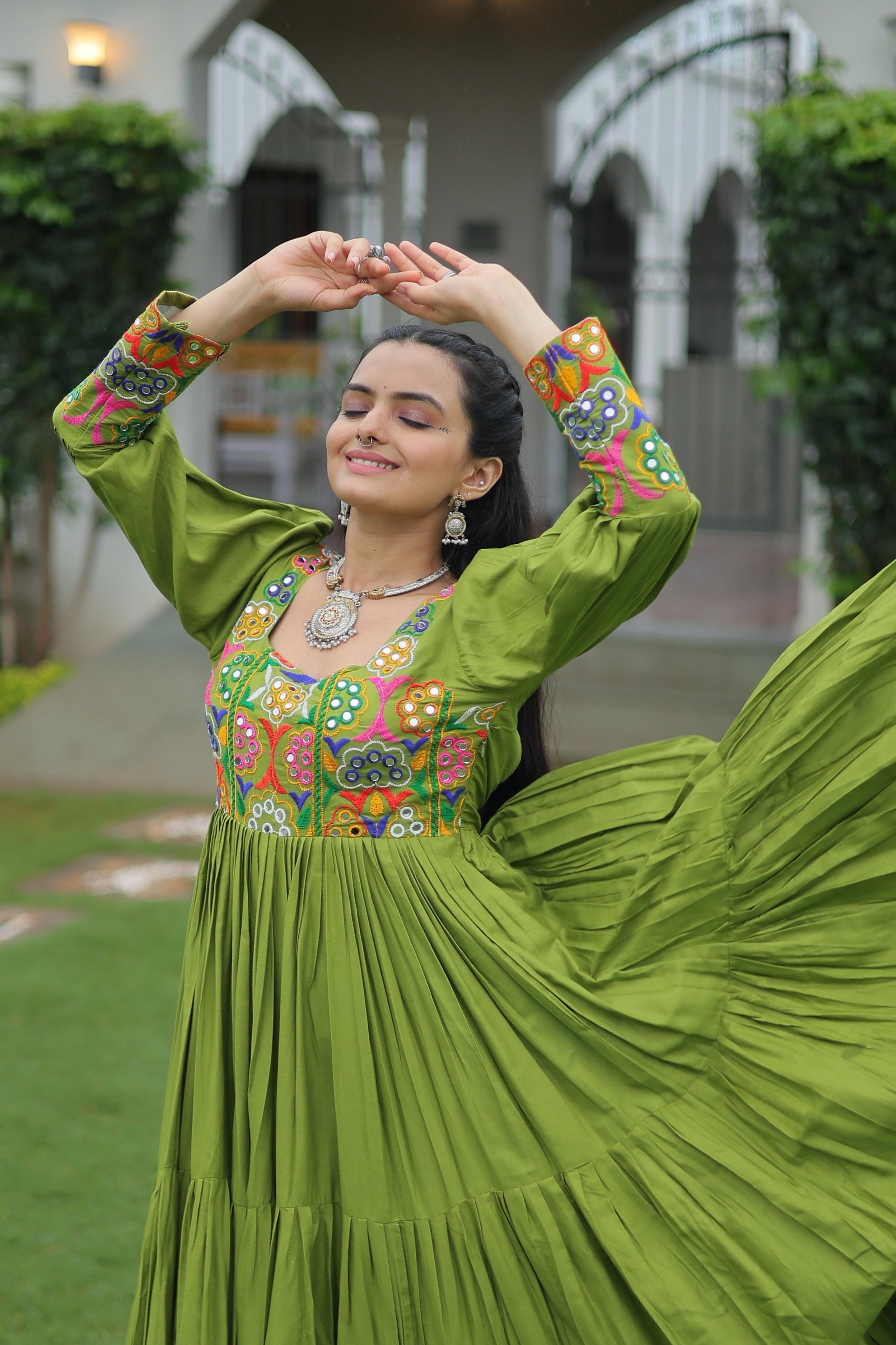 Navratna Mirrorwork Garba Gown