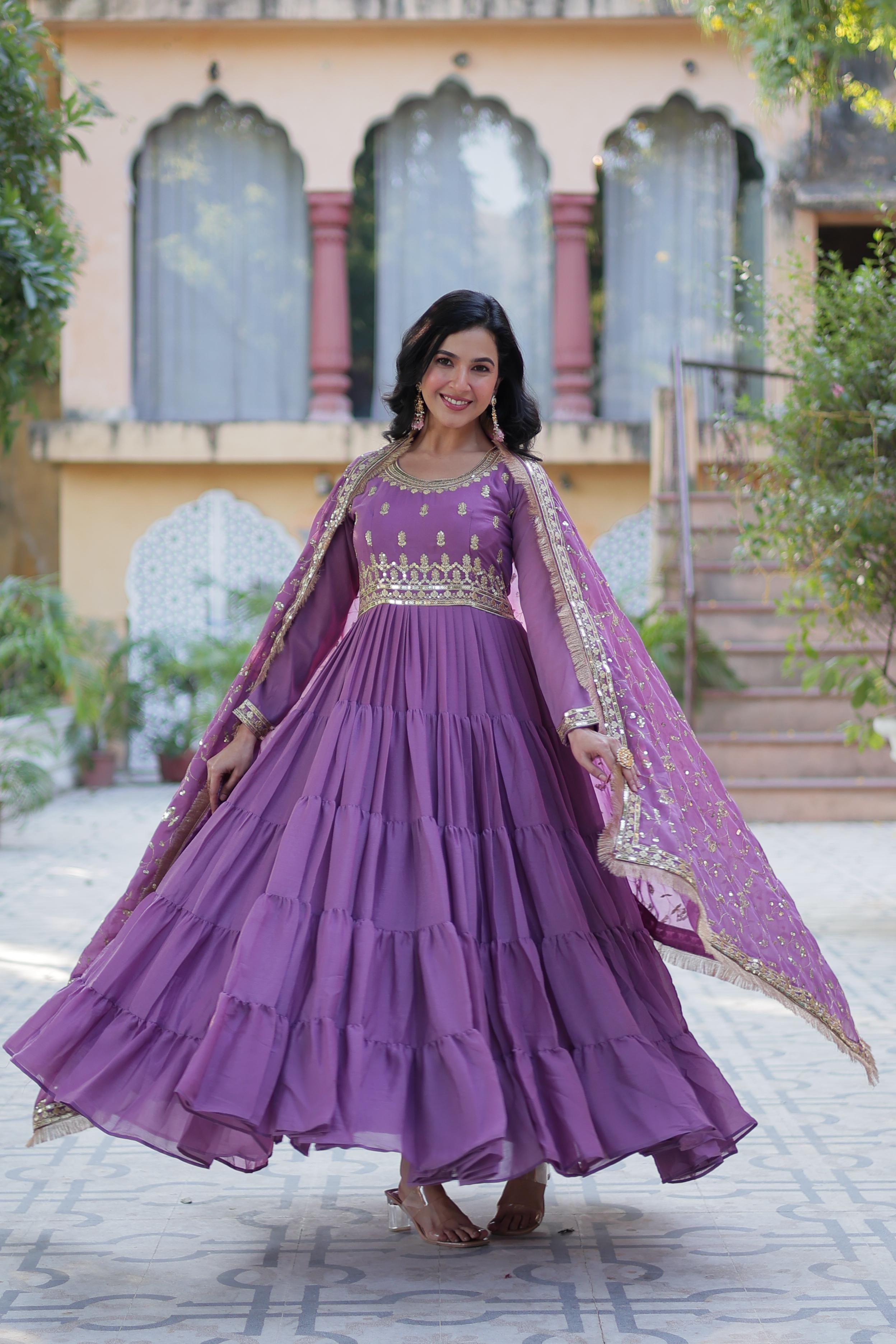 Royal Mauve Mirror Embellished Anarkali Gown