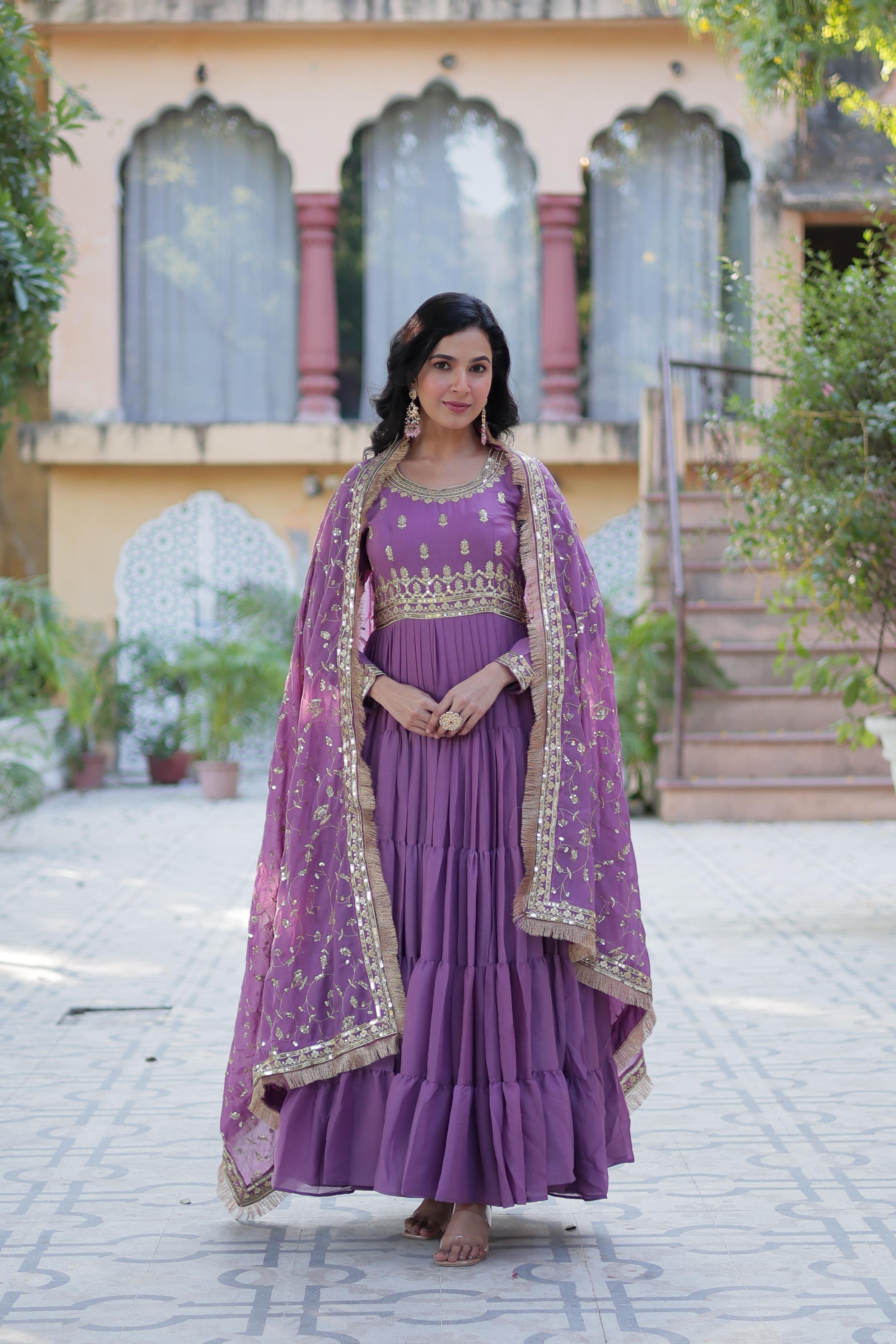 Royal Mauve Mirror Embellished Anarkali Gown
