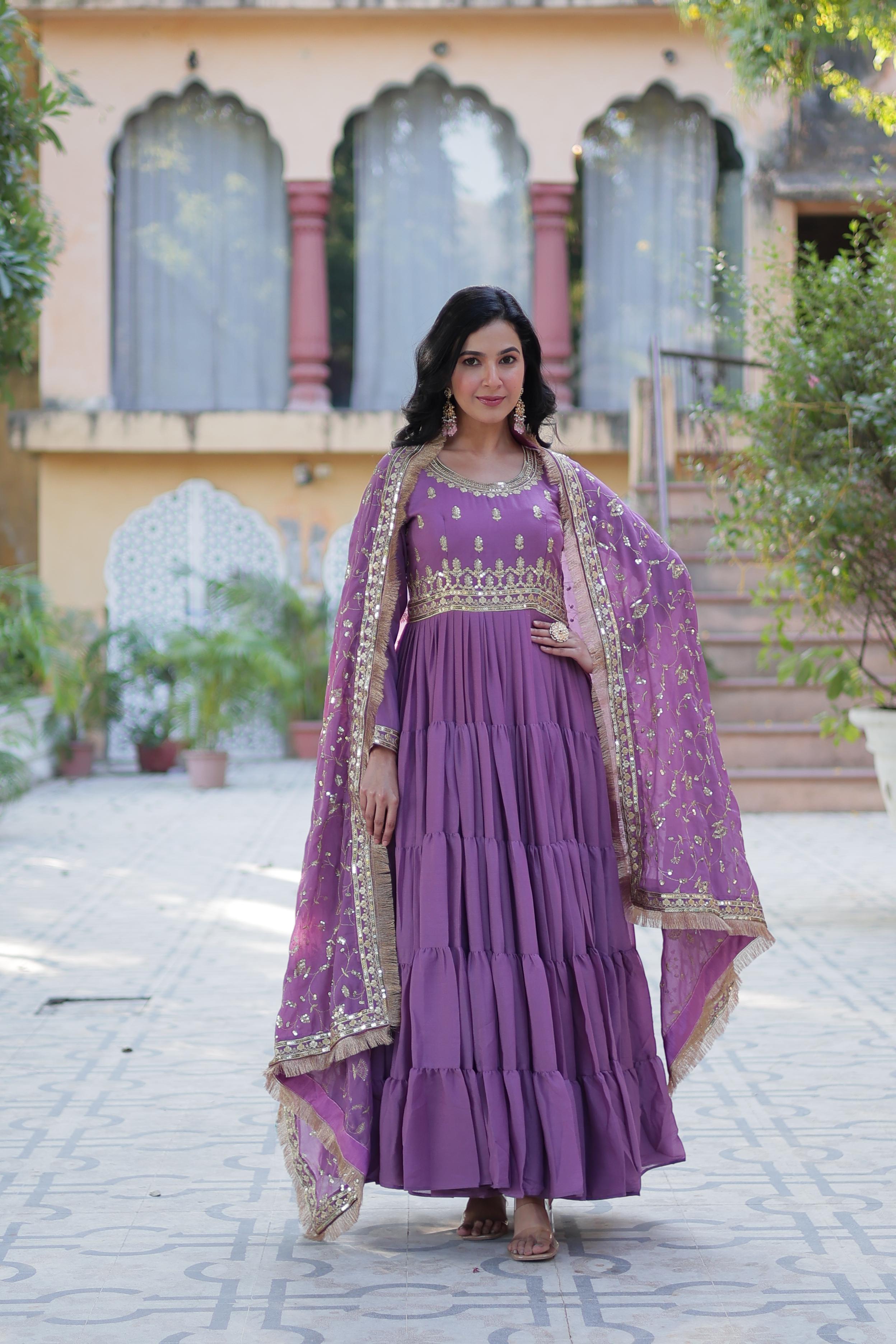 Royal Mauve Mirror Embellished Anarkali Gown