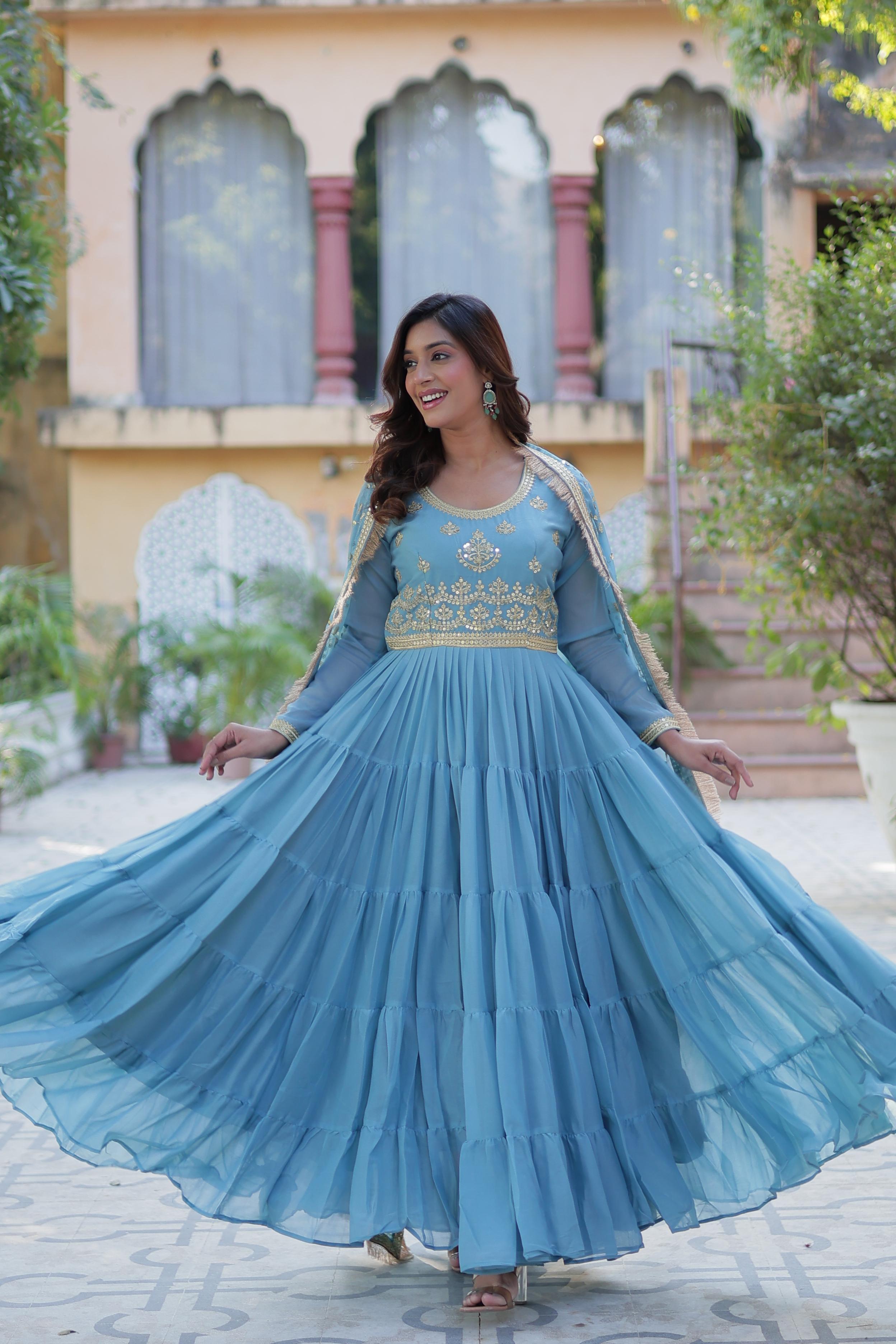 Celestial Sky Blue Embroidered Anarkali Gown