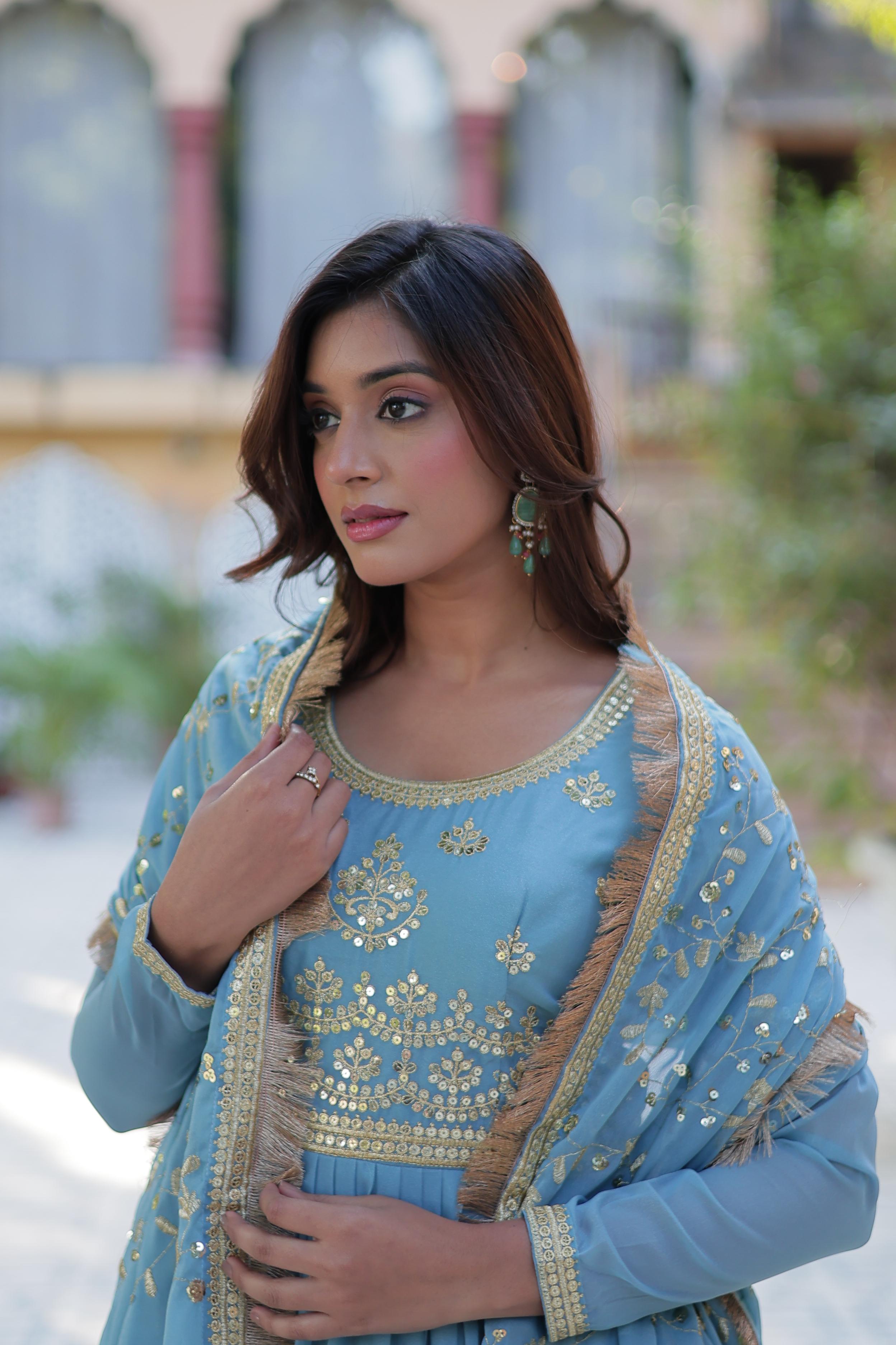 Celestial Sky Blue Embroidered Anarkali Gown