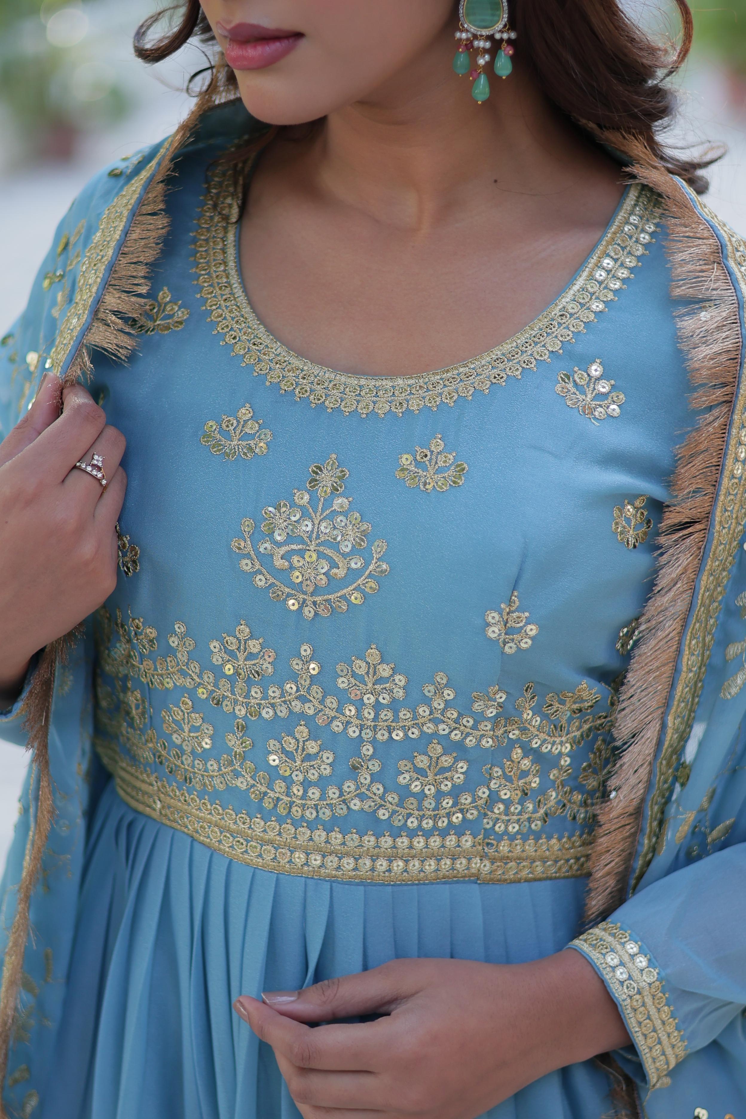 Celestial Sky Blue Embroidered Anarkali Gown
