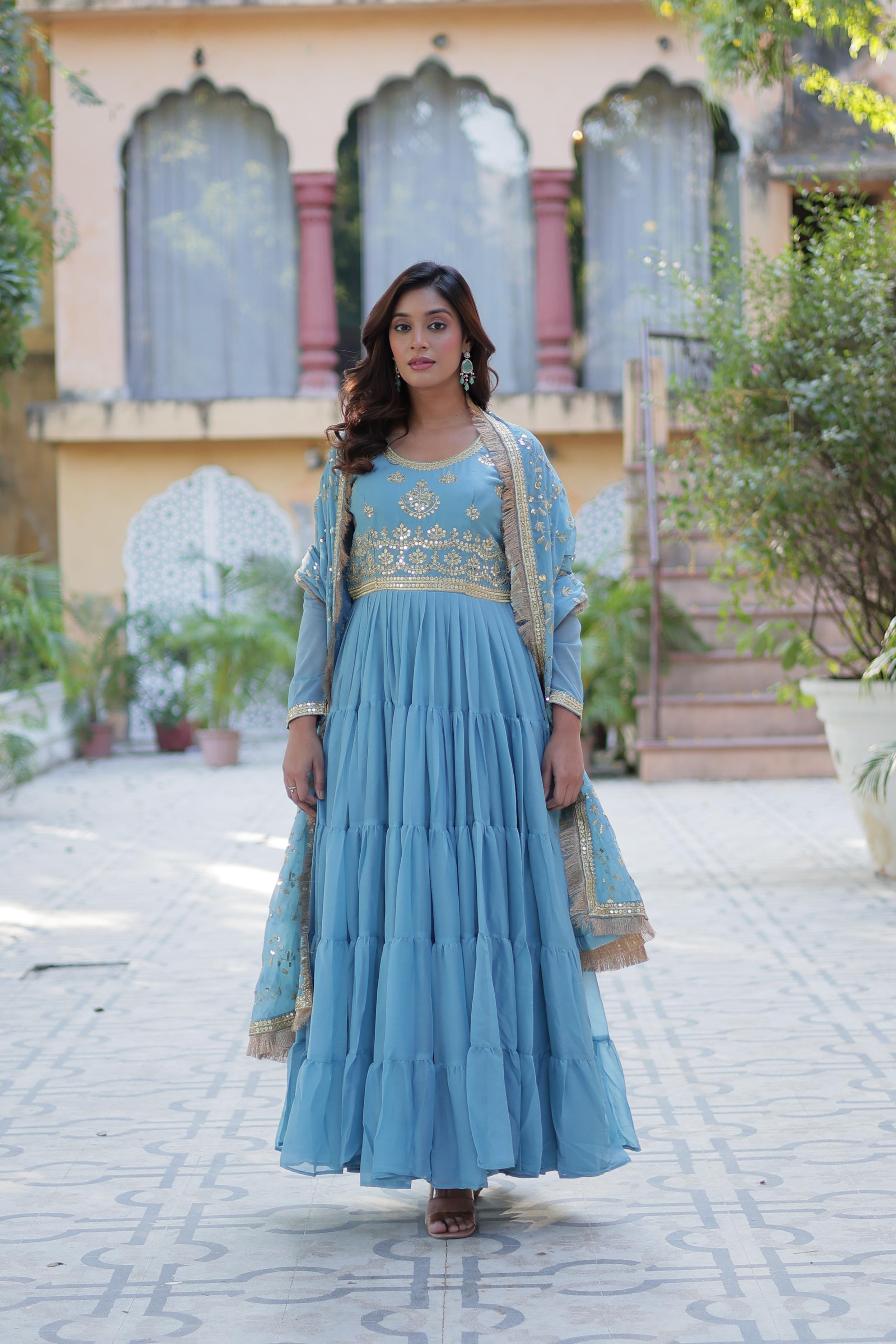 Celestial Sky Blue Embroidered Anarkali Gown