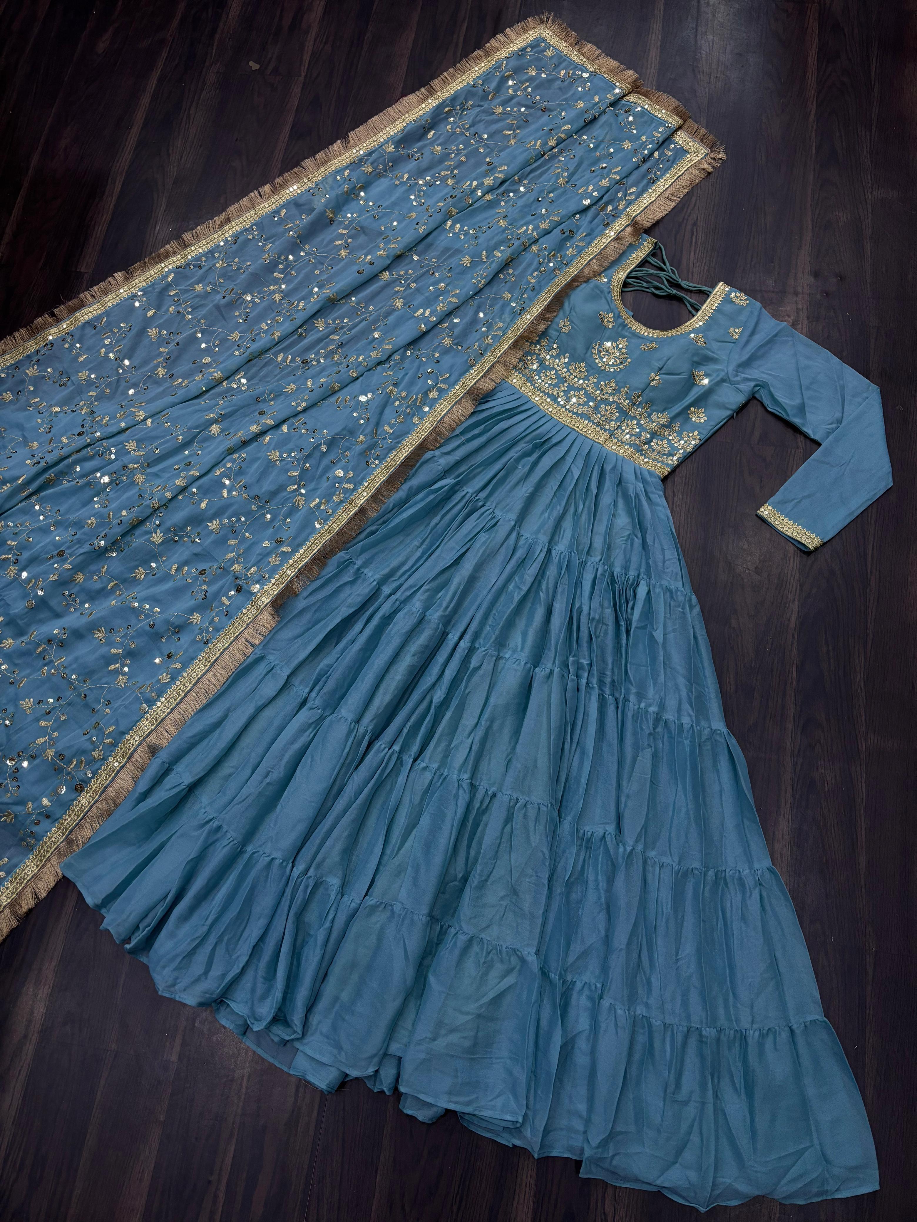 Celestial Sky Blue Embroidered Anarkali Gown