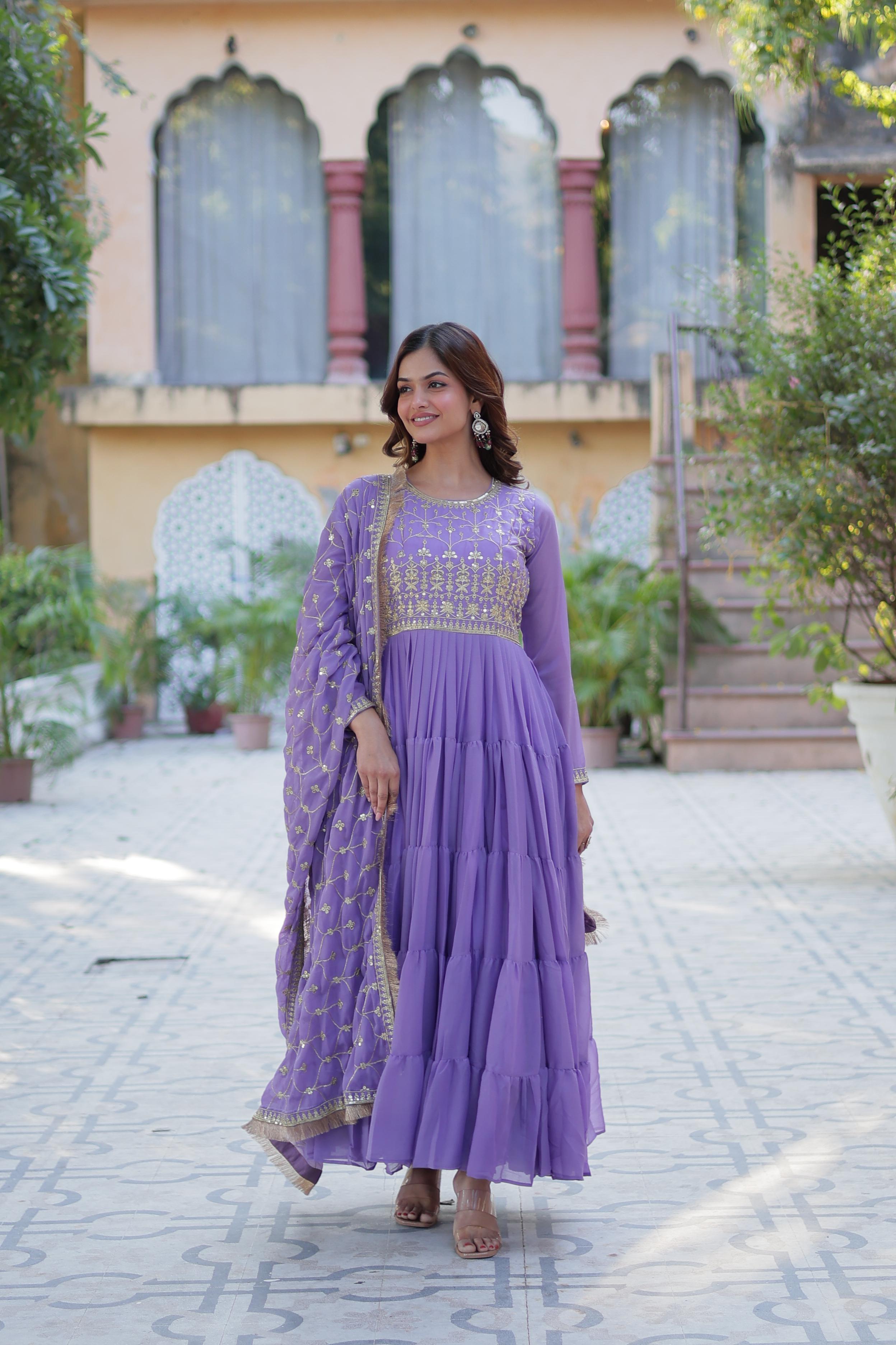Lilac Charm Embroidered Anarkali Gown
