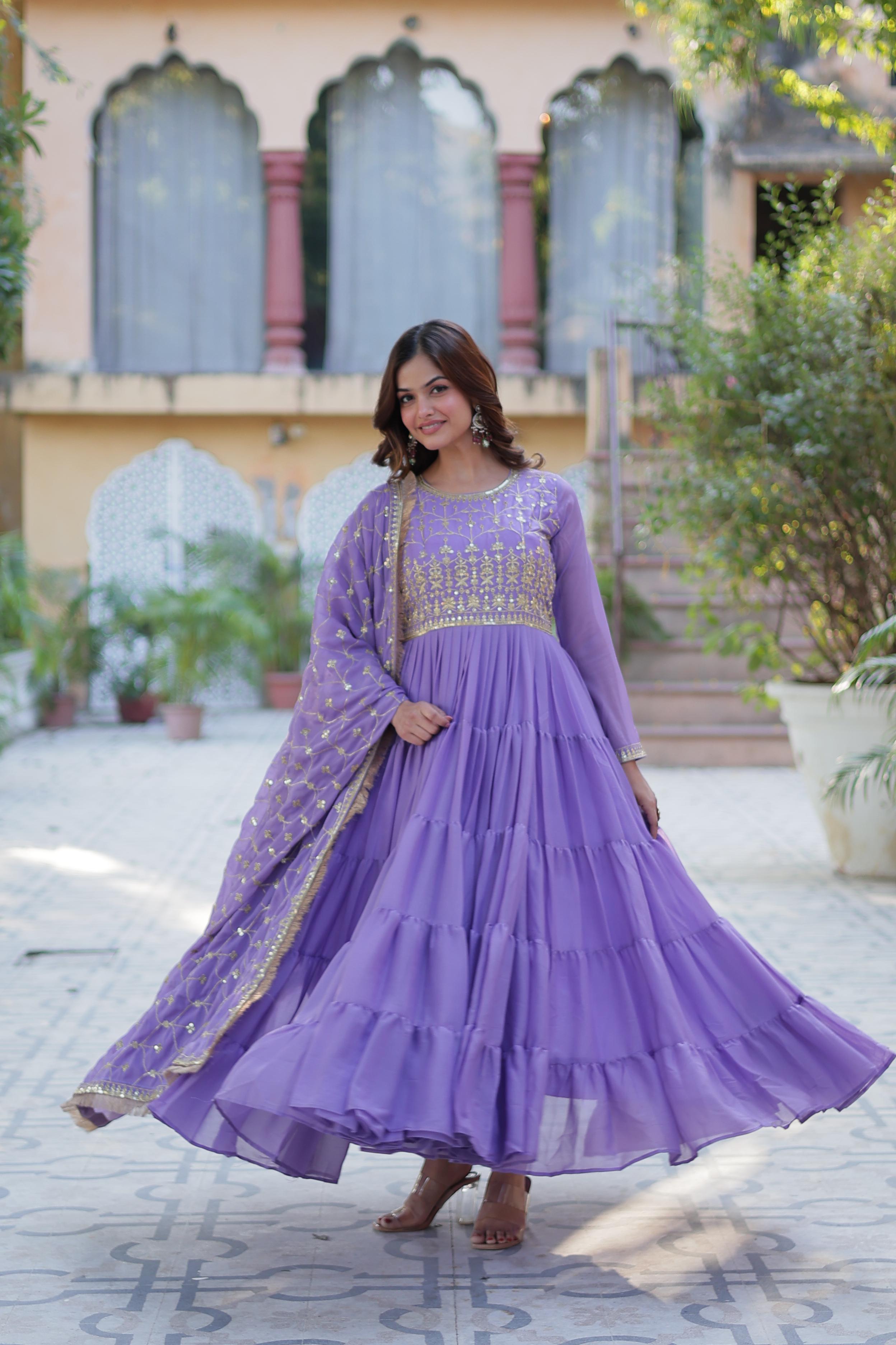 Lilac Charm Embroidered Anarkali Gown
