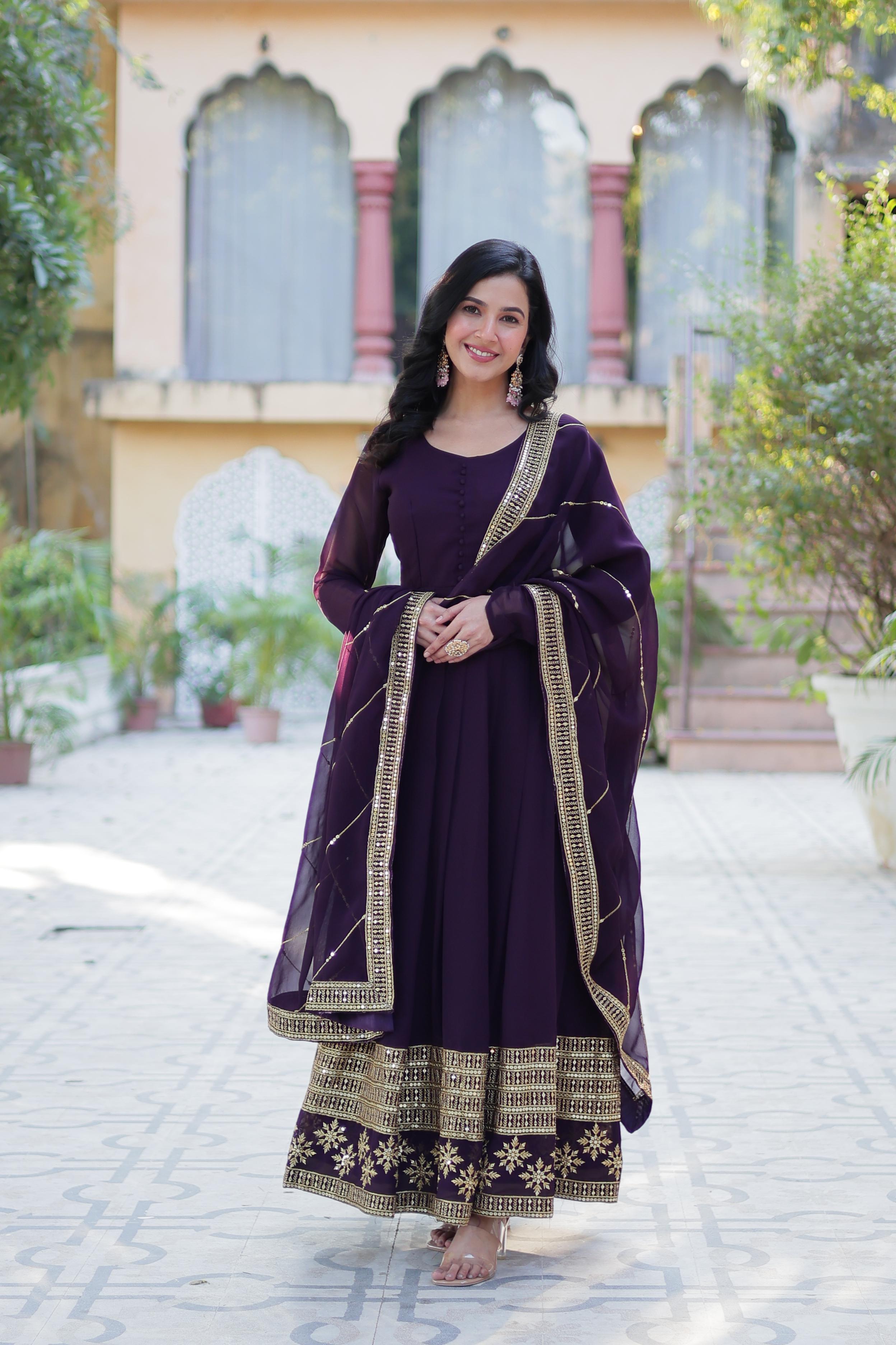 Regal Anarkali Dresses with Golden Embellishments