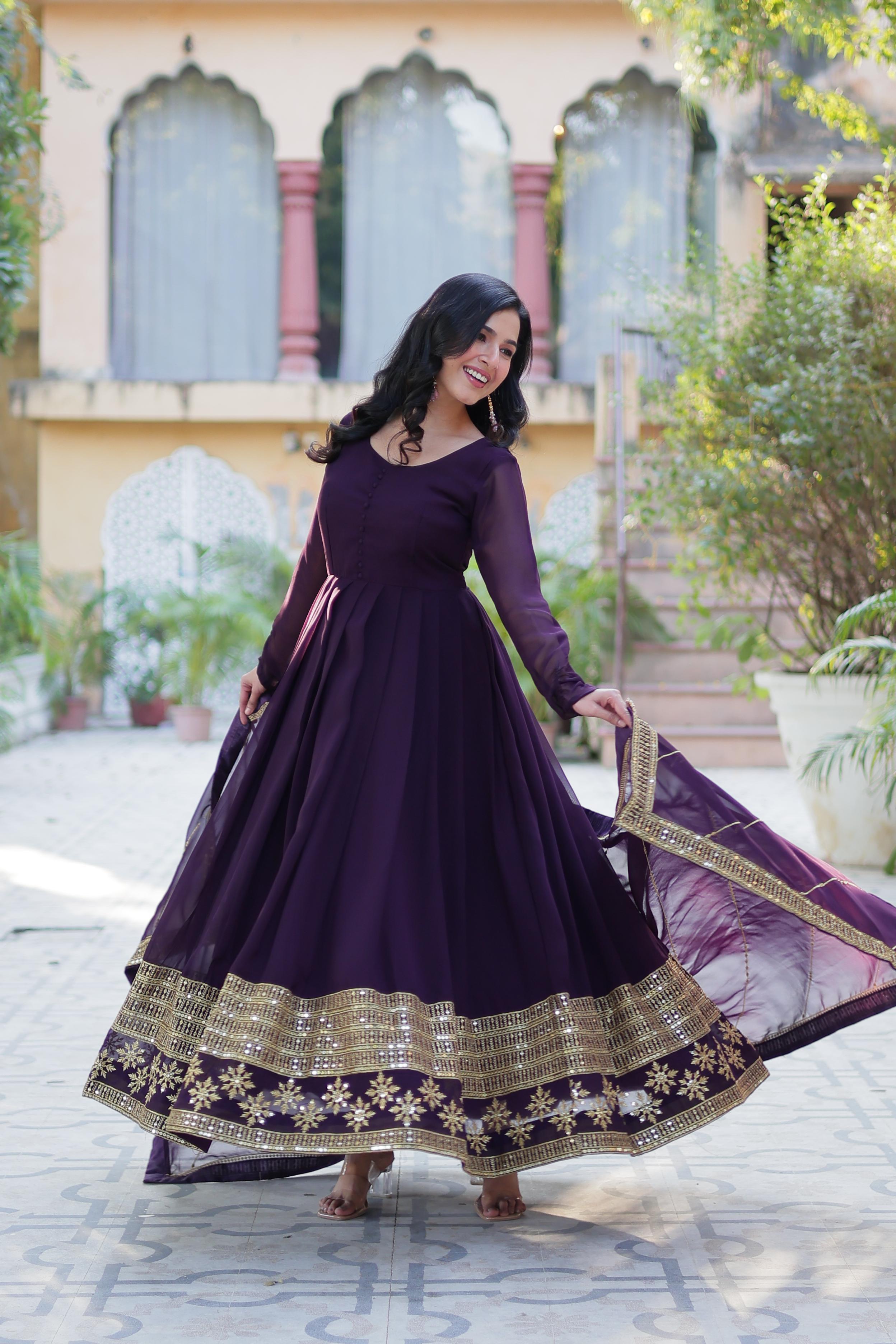 Regal Anarkali Dresses with Golden Embellishments