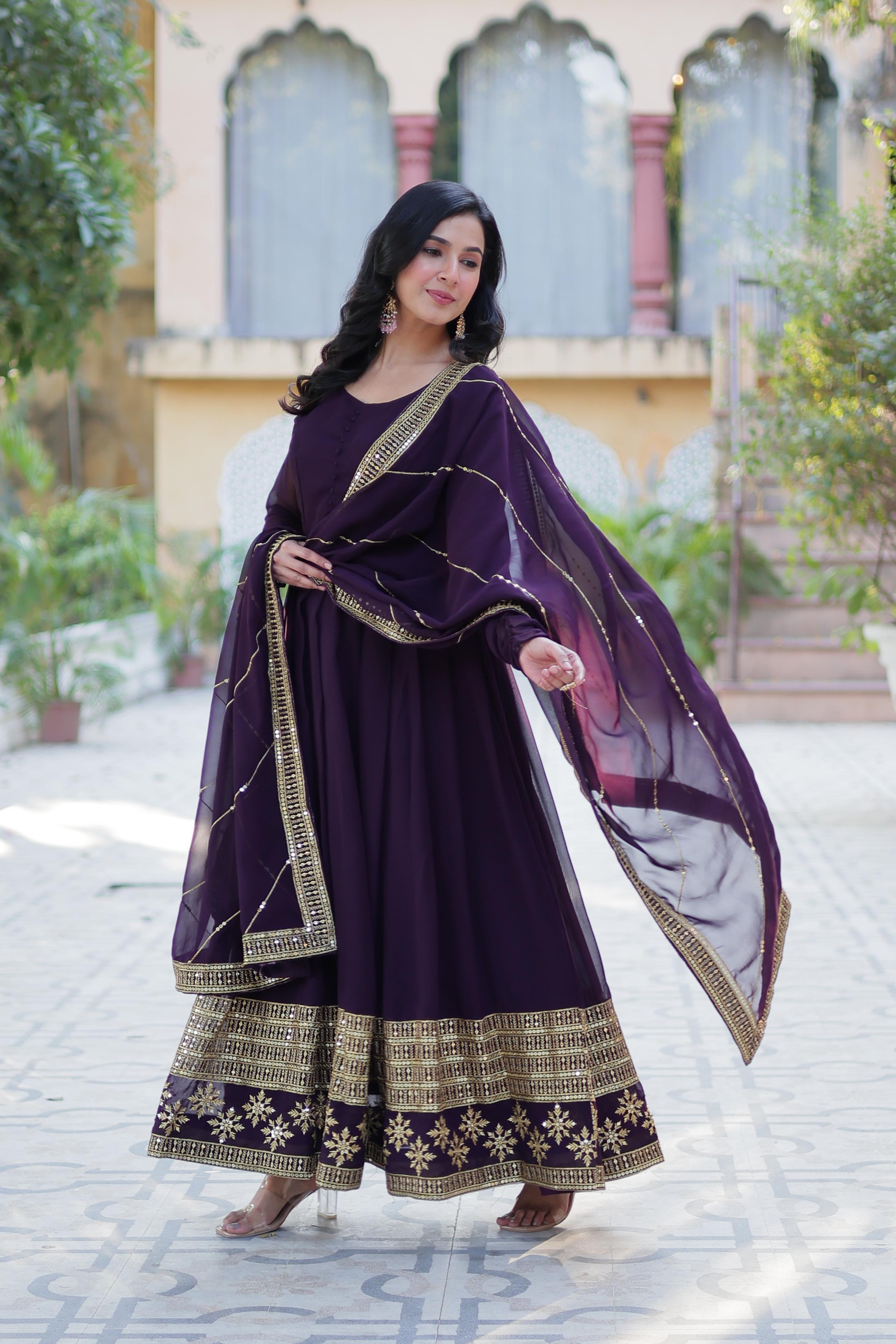 Regal Anarkali Dresses with Golden Embellishments