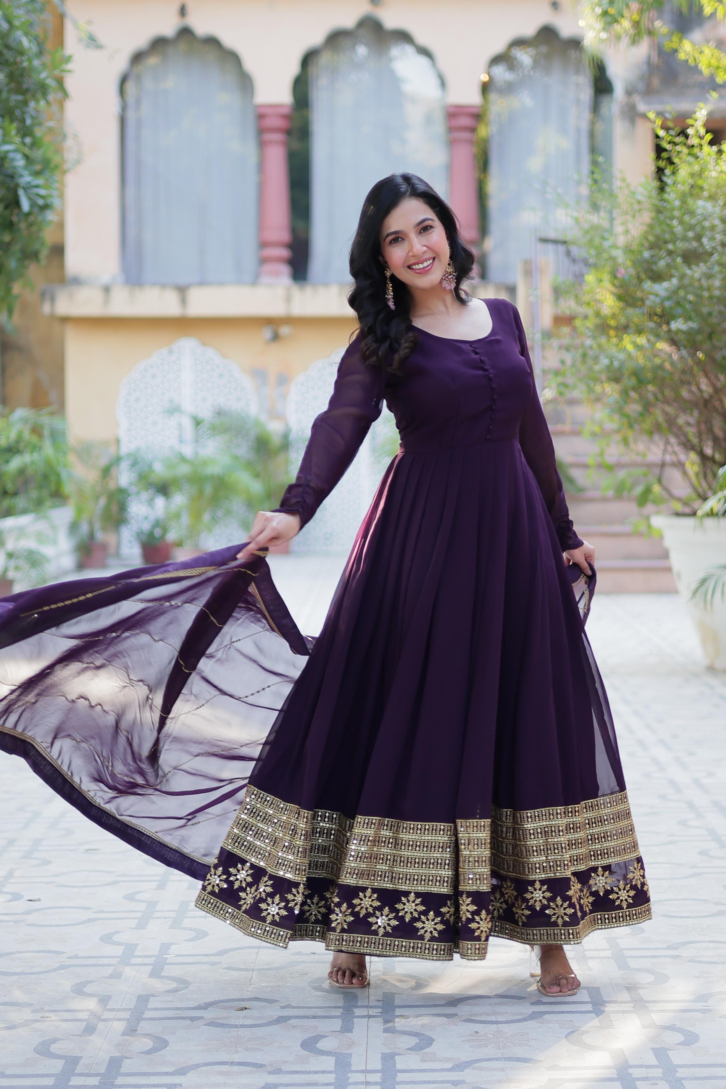 Regal Anarkali Dresses with Golden Embellishments