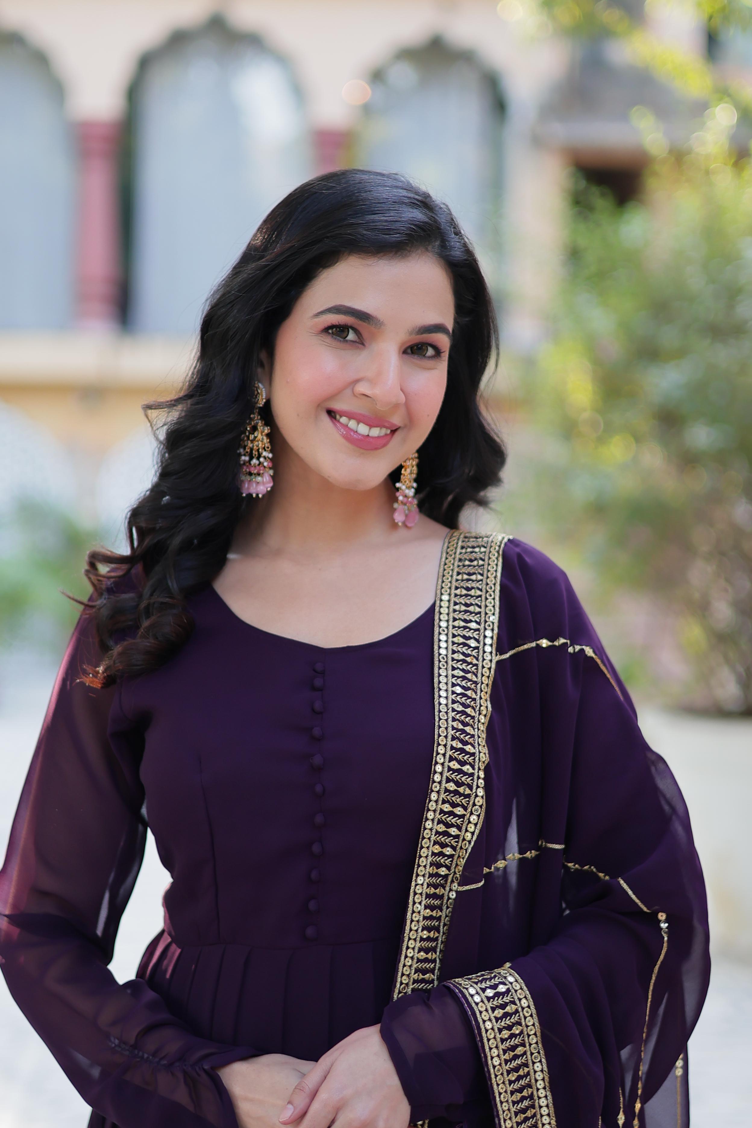 Regal Anarkali Dresses with Golden Embellishments