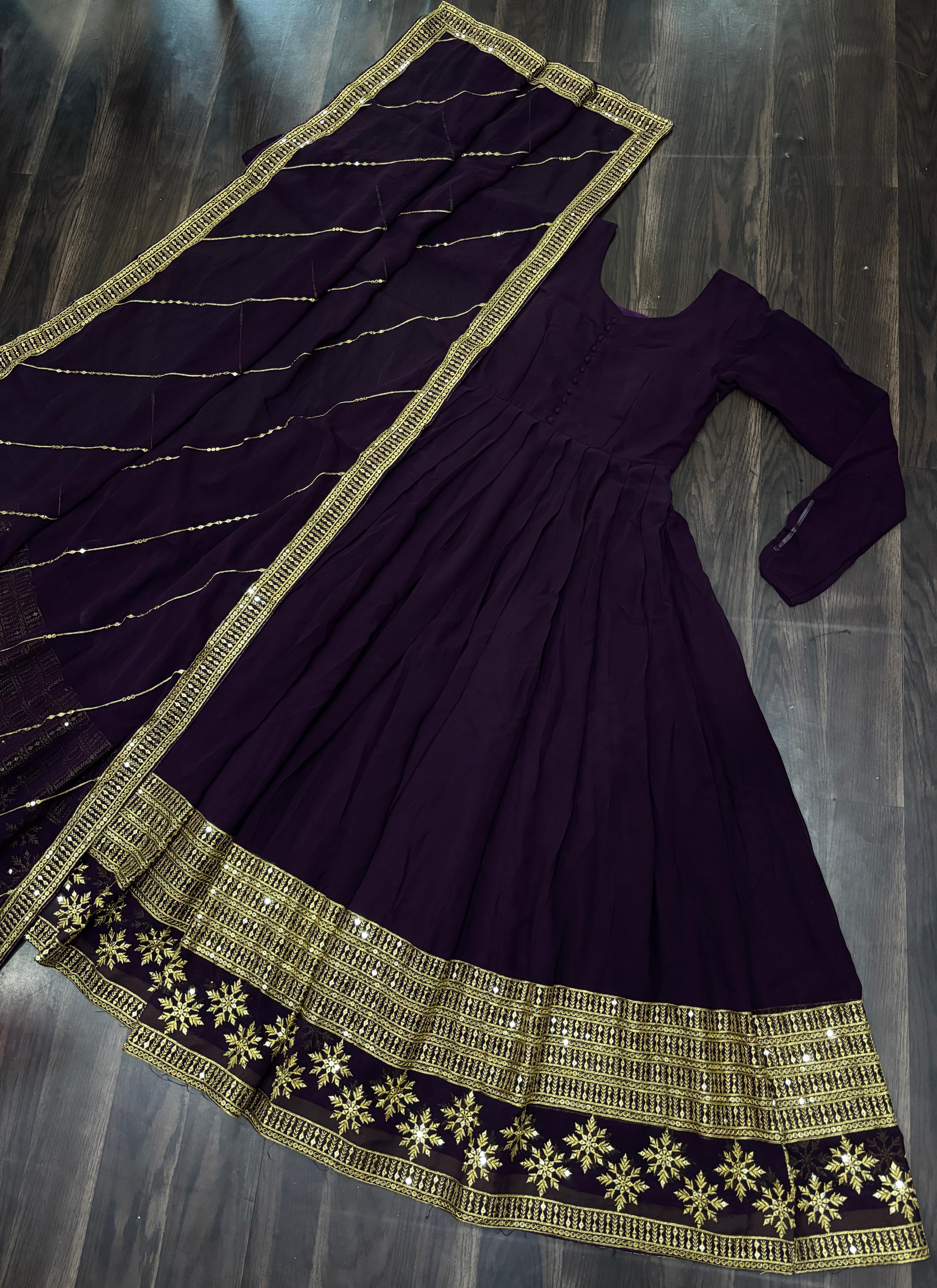 Regal Anarkali Dresses with Golden Embellishments