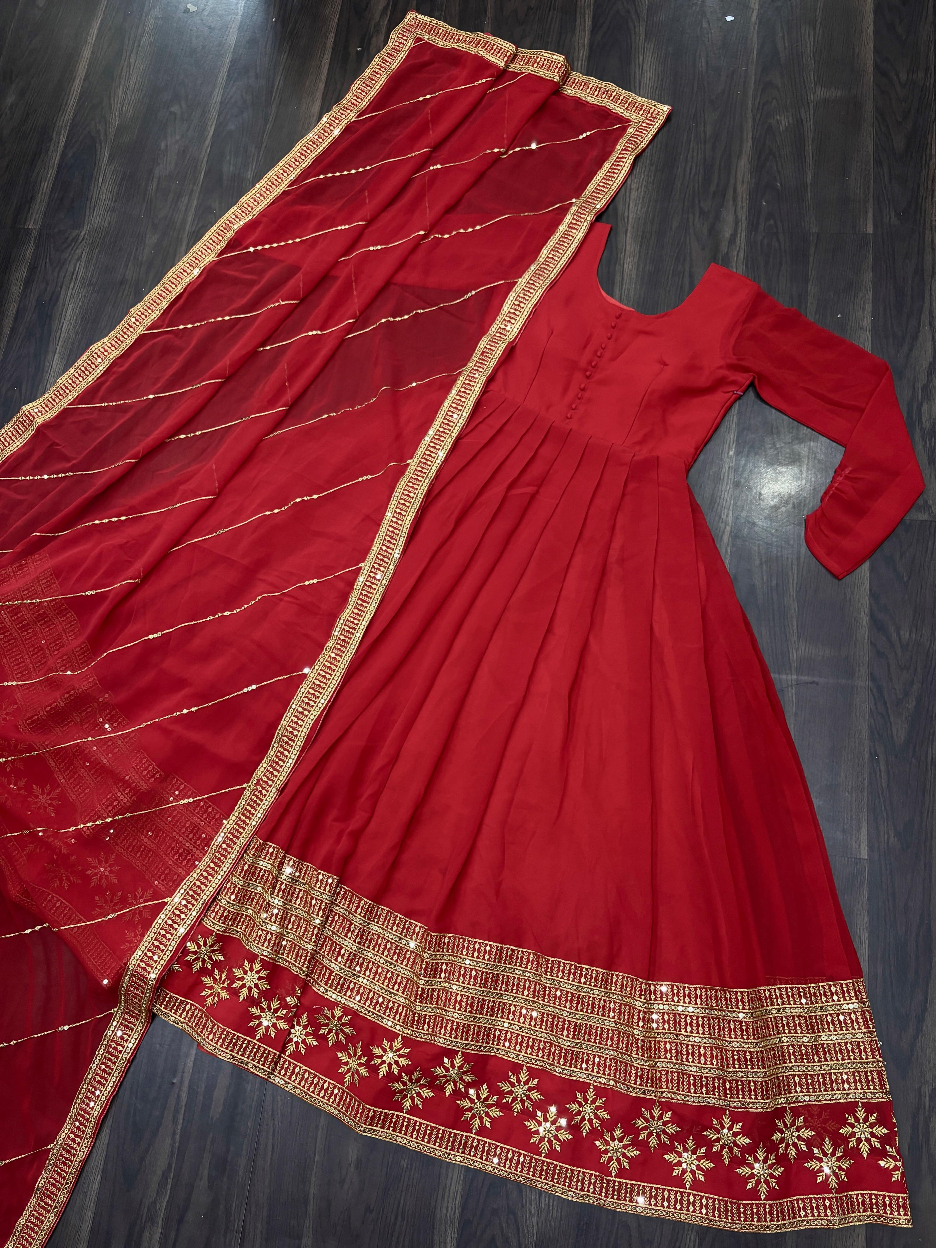 Regal Anarkali Dresses with Golden Embellishments