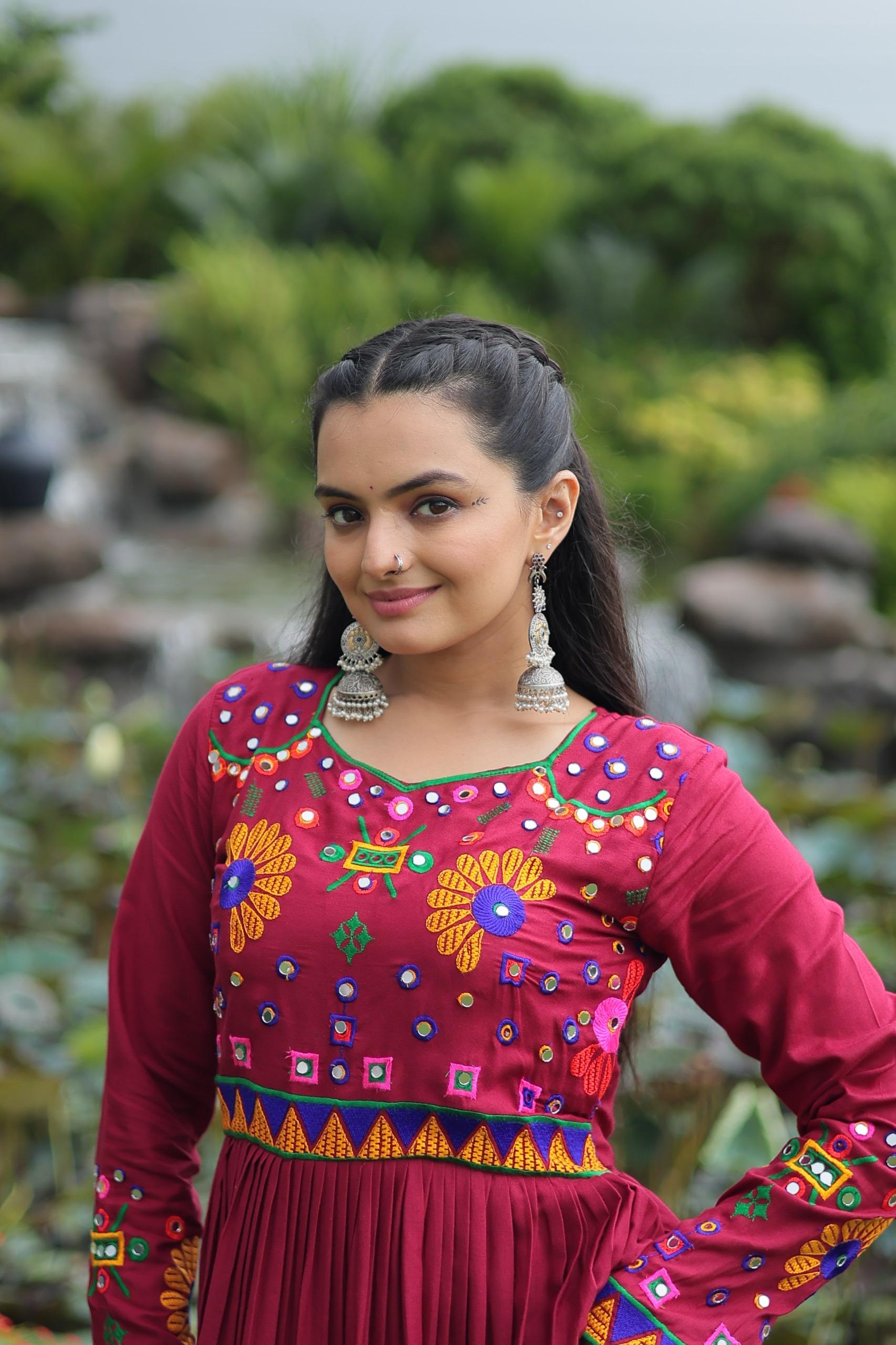 Maroon Mirror Embroidered Navratri Gown