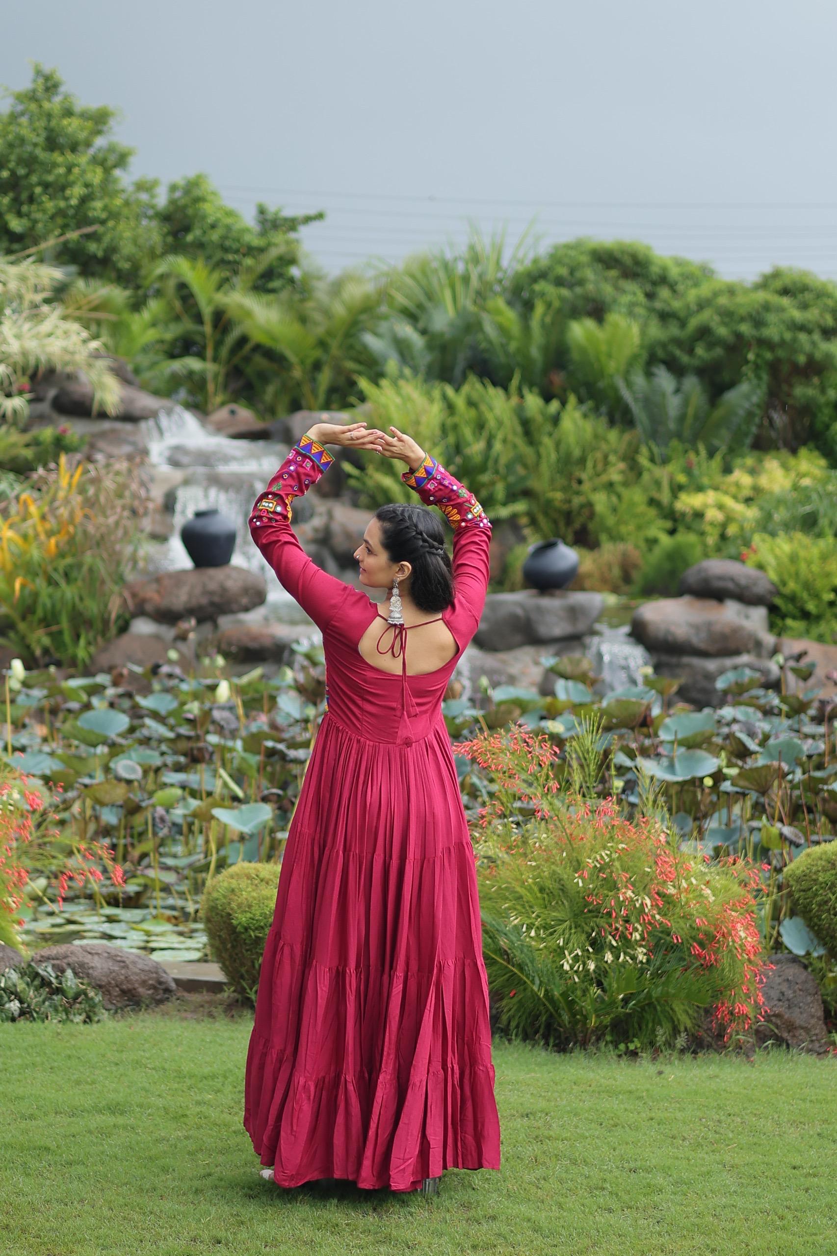 Maroon Mirror Embroidered Navratri Gown