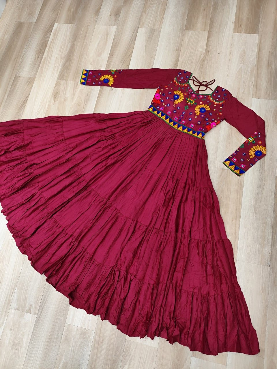 Maroon Mirror Embroidered Navratri Gown