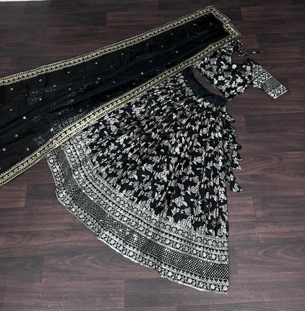 Lehenga with Silver Foil Print and Net Dupatta
