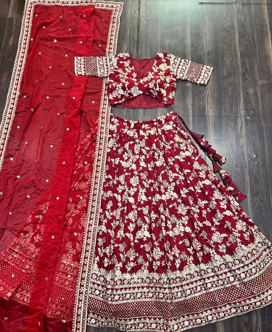 Lehenga with Silver Foil Print and Net Dupatta