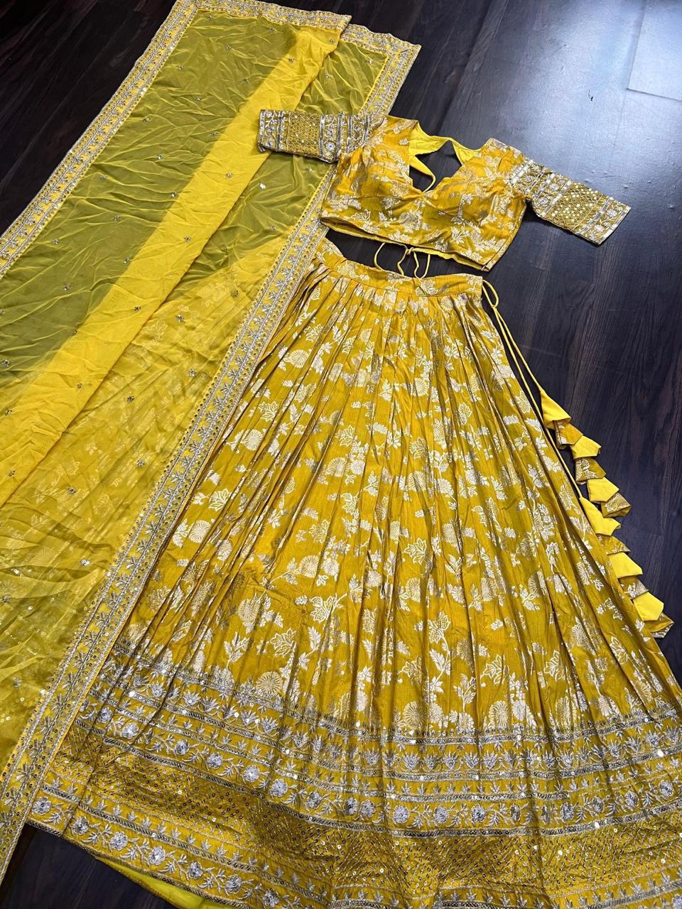 Lehenga with Silver Foil Print and Net Dupatta