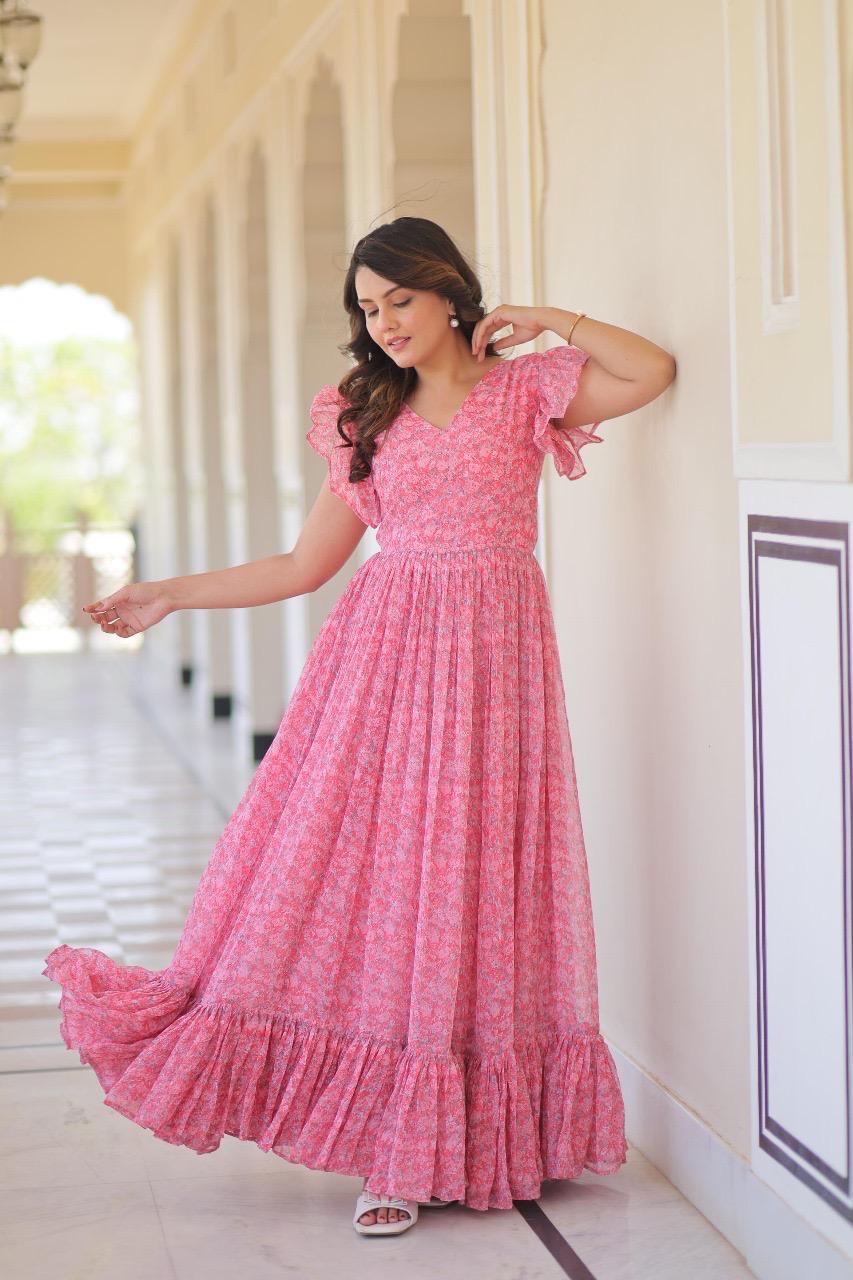 Soft Pink Ruffle Maxi Dress
