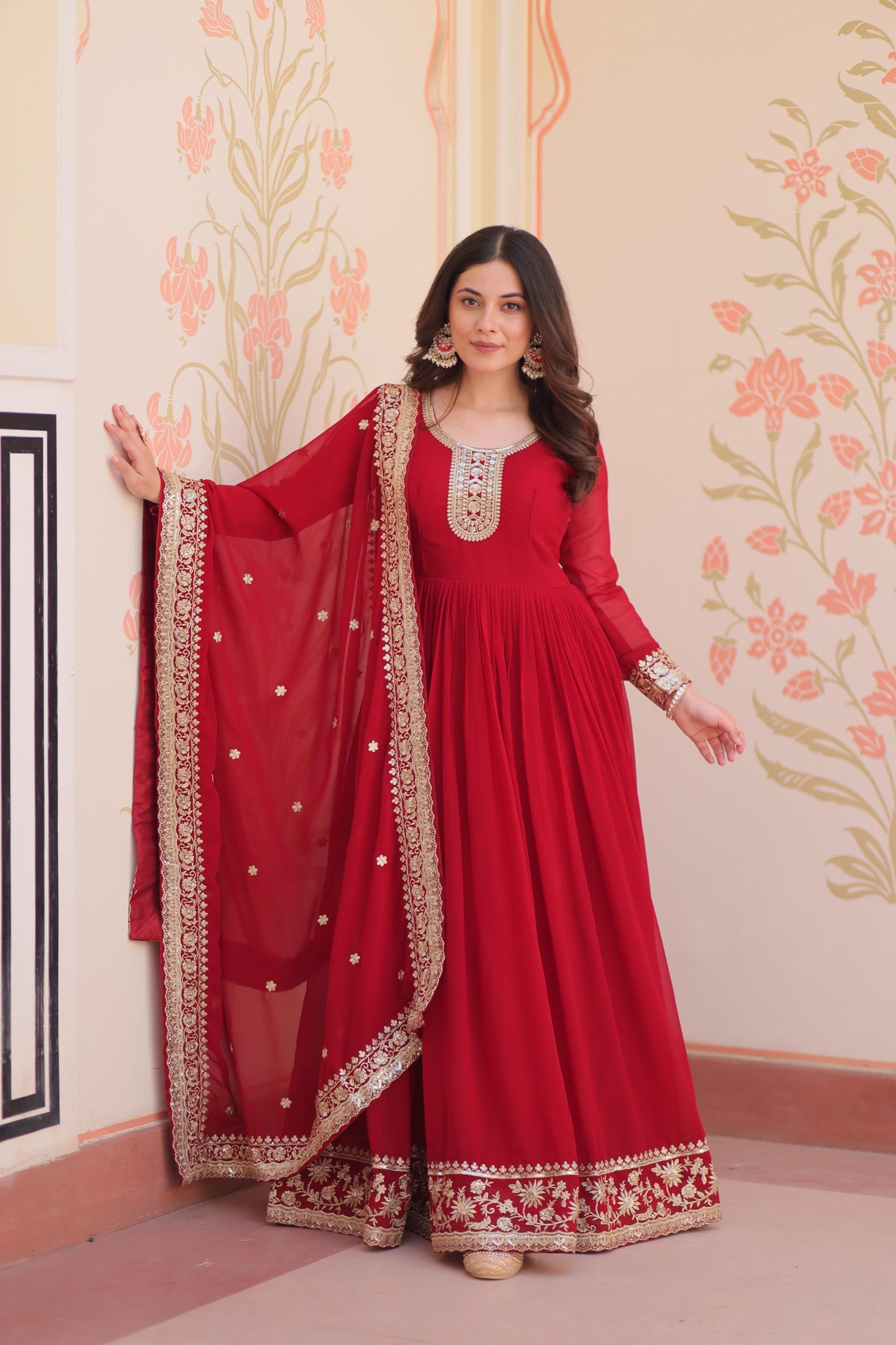 Elegant  Anarkali Suit with Embroidered Dupatta