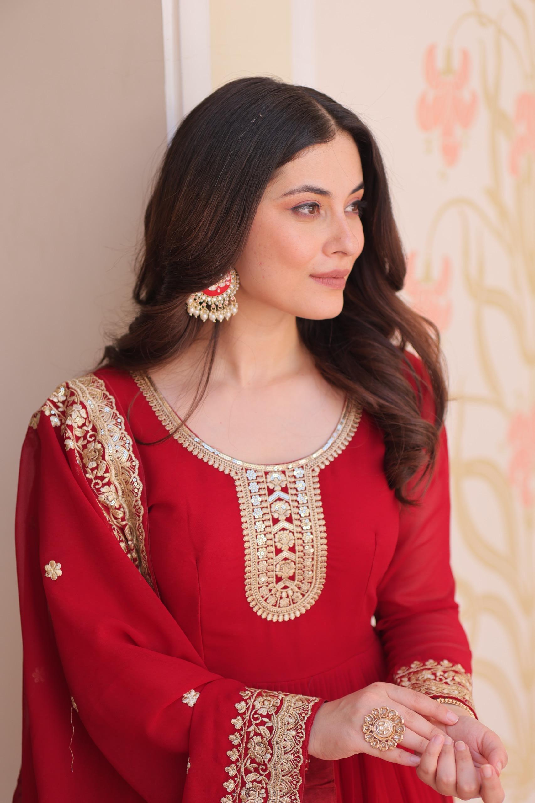 Elegant  Anarkali Suit with Embroidered Dupatta