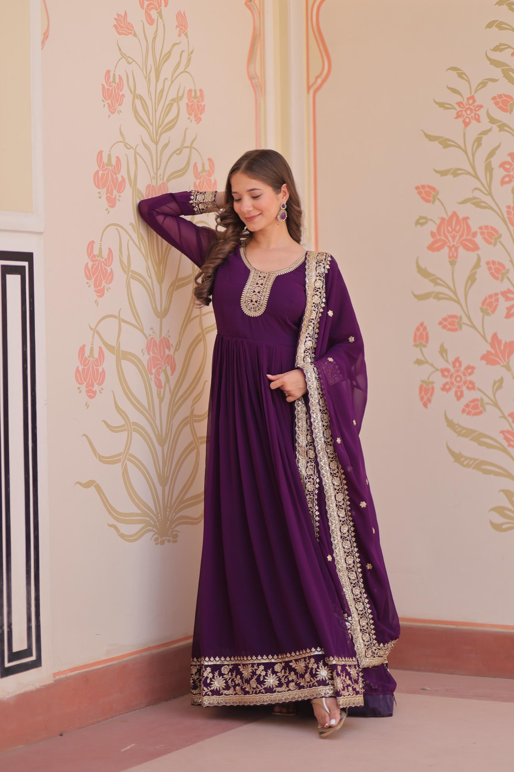 Elegant  Anarkali Suit with Embroidered Dupatta