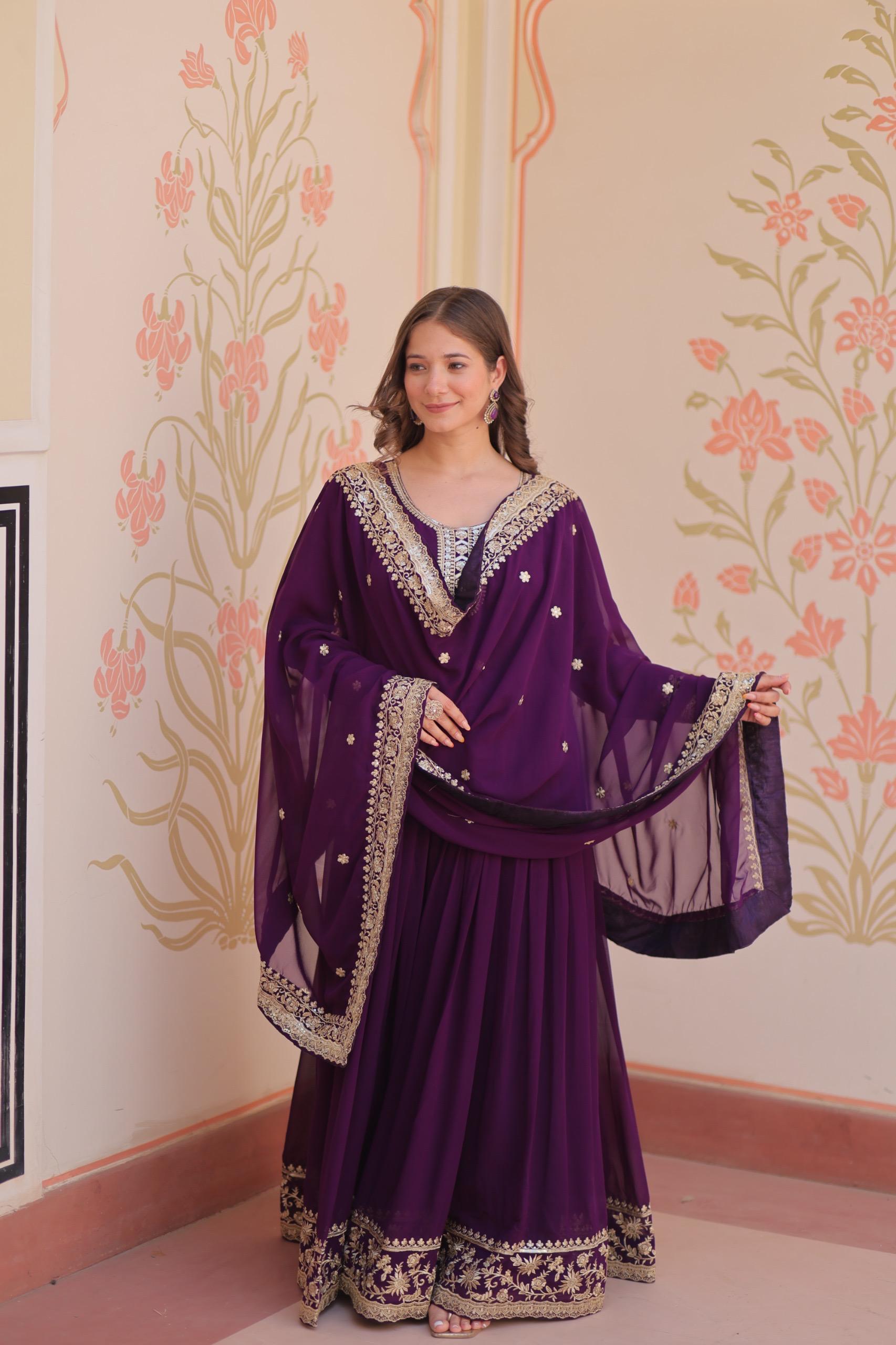 Elegant  Anarkali Suit with Embroidered Dupatta