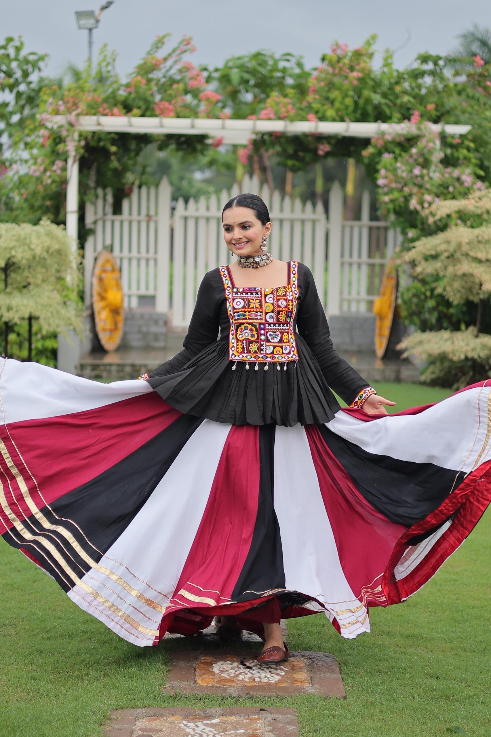 Vibrant Multi-Color Navratri Chaniya Choli with Kutchi Embroidered Peplum Top