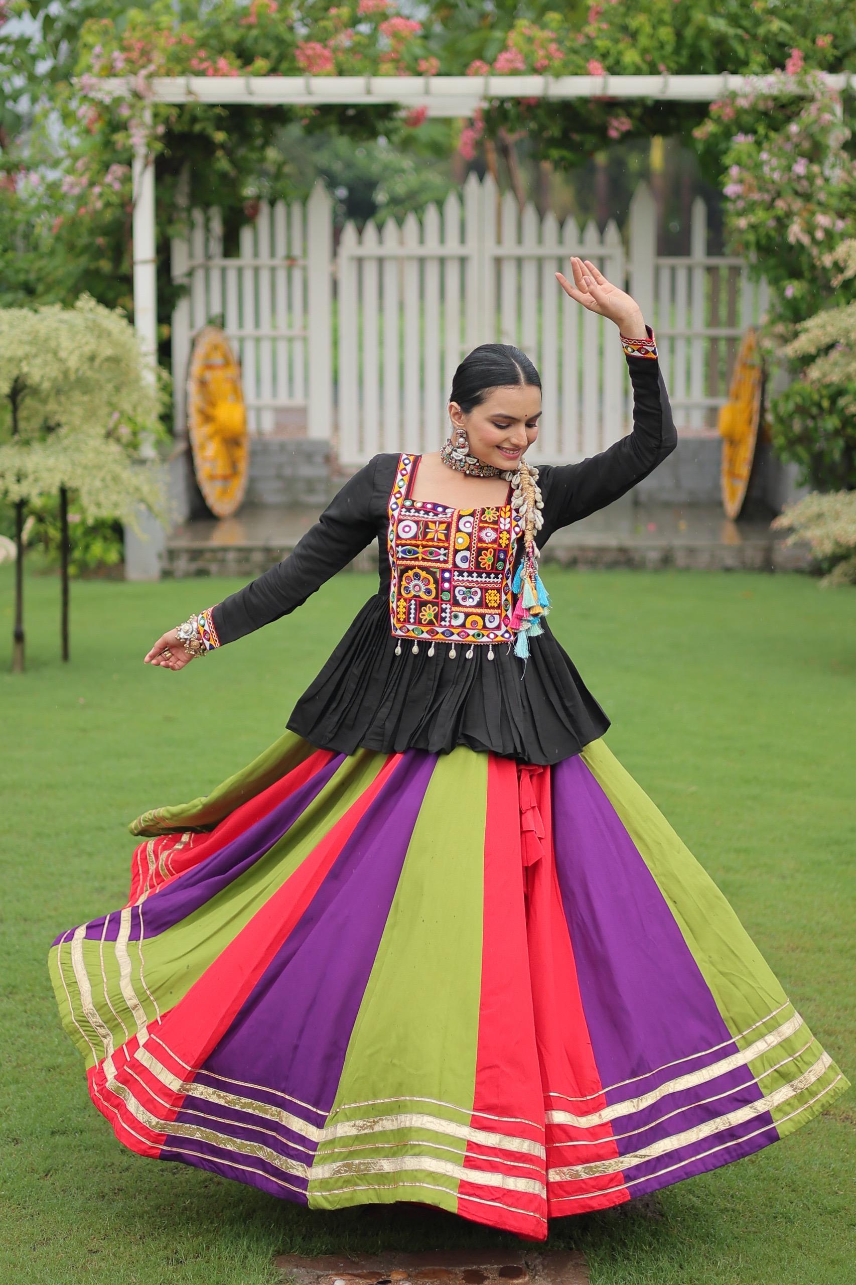 Vibrant Multi-Color Navratri Chaniya Choli with Kutchi Embroidered Peplum Top