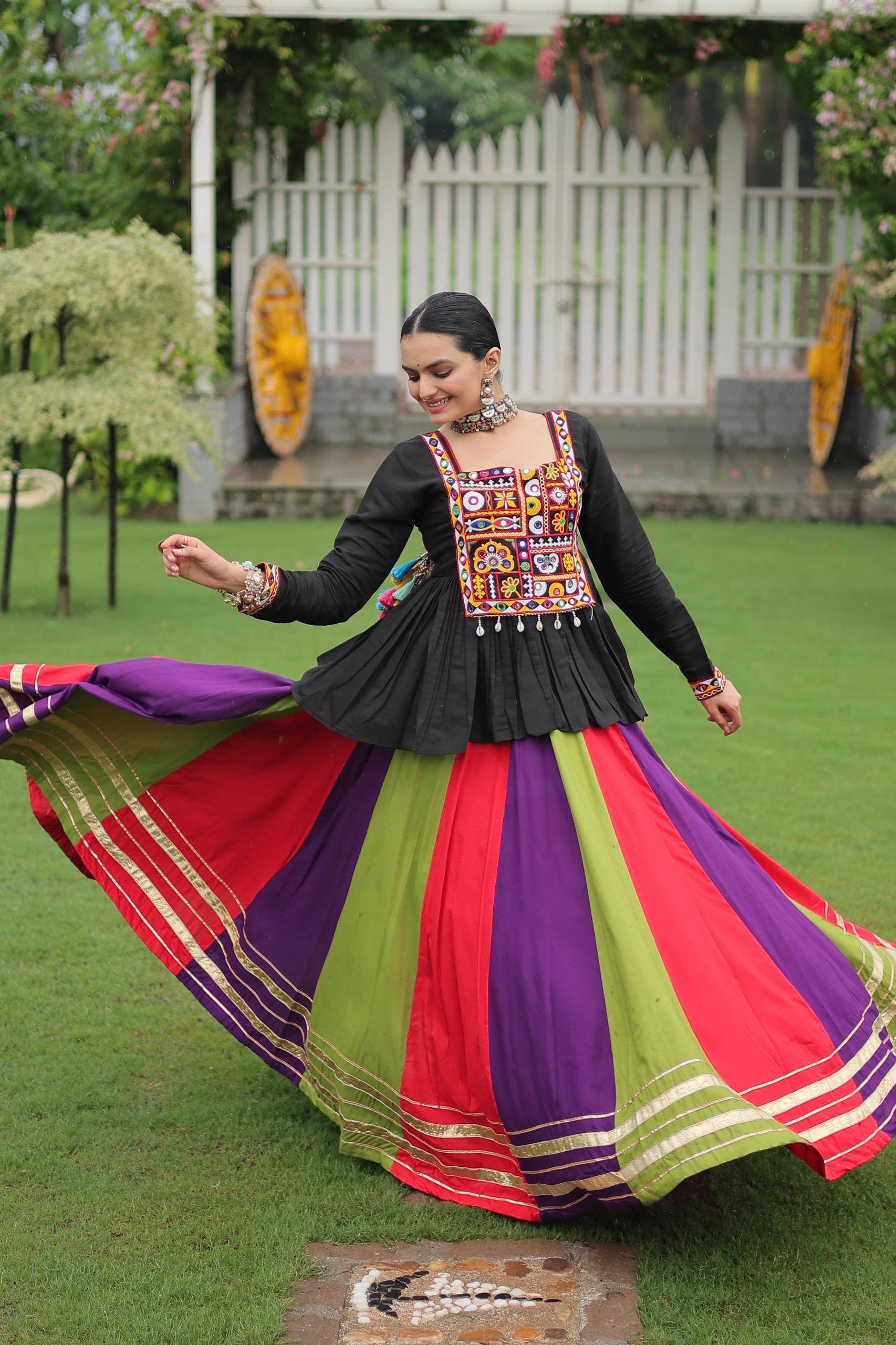 Vibrant Multi-Color Navratri Chaniya Choli with Kutchi Embroidered Peplum Top