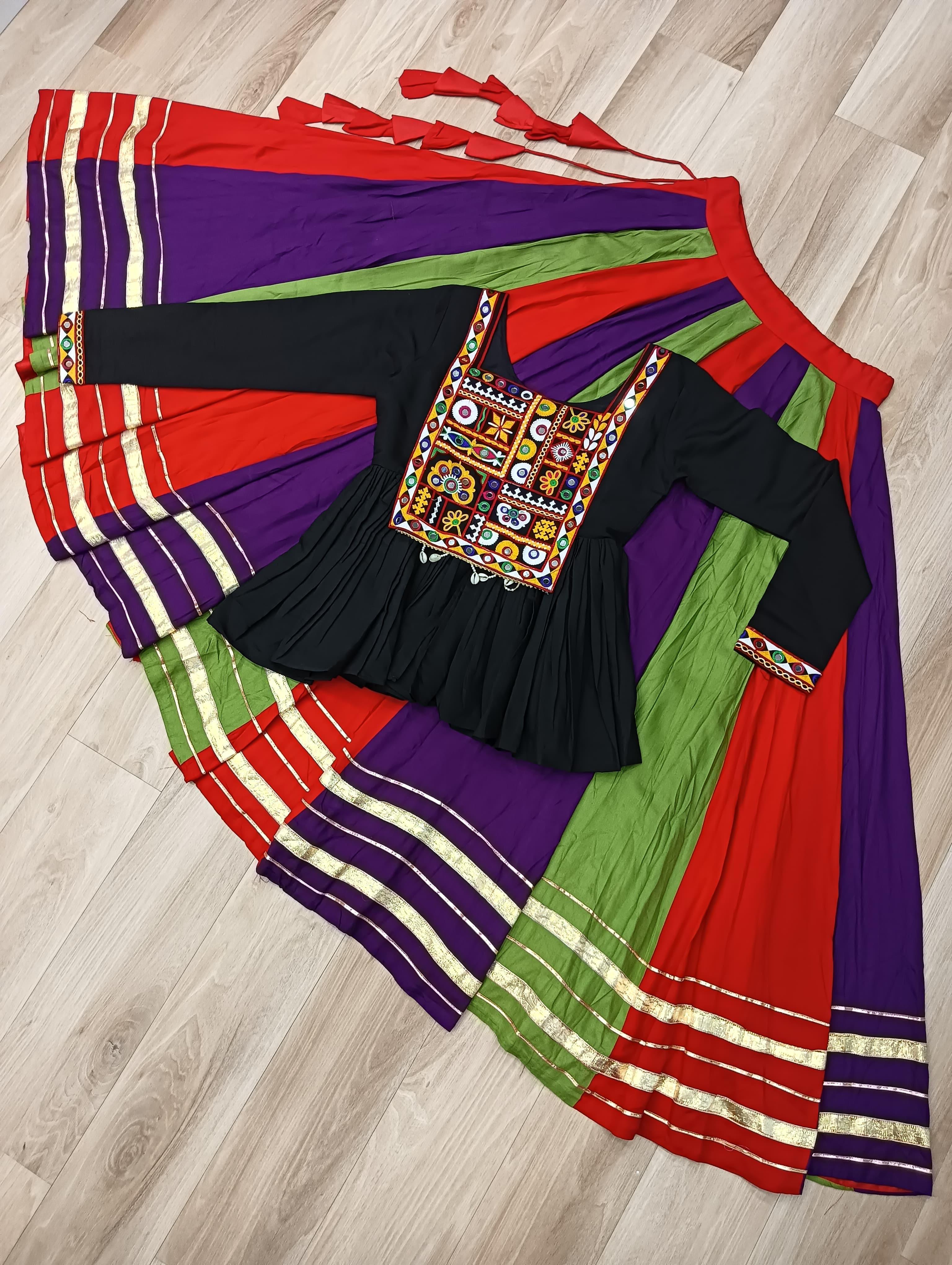 Vibrant Multi-Color Navratri Chaniya Choli with Kutchi Embroidered Peplum Top