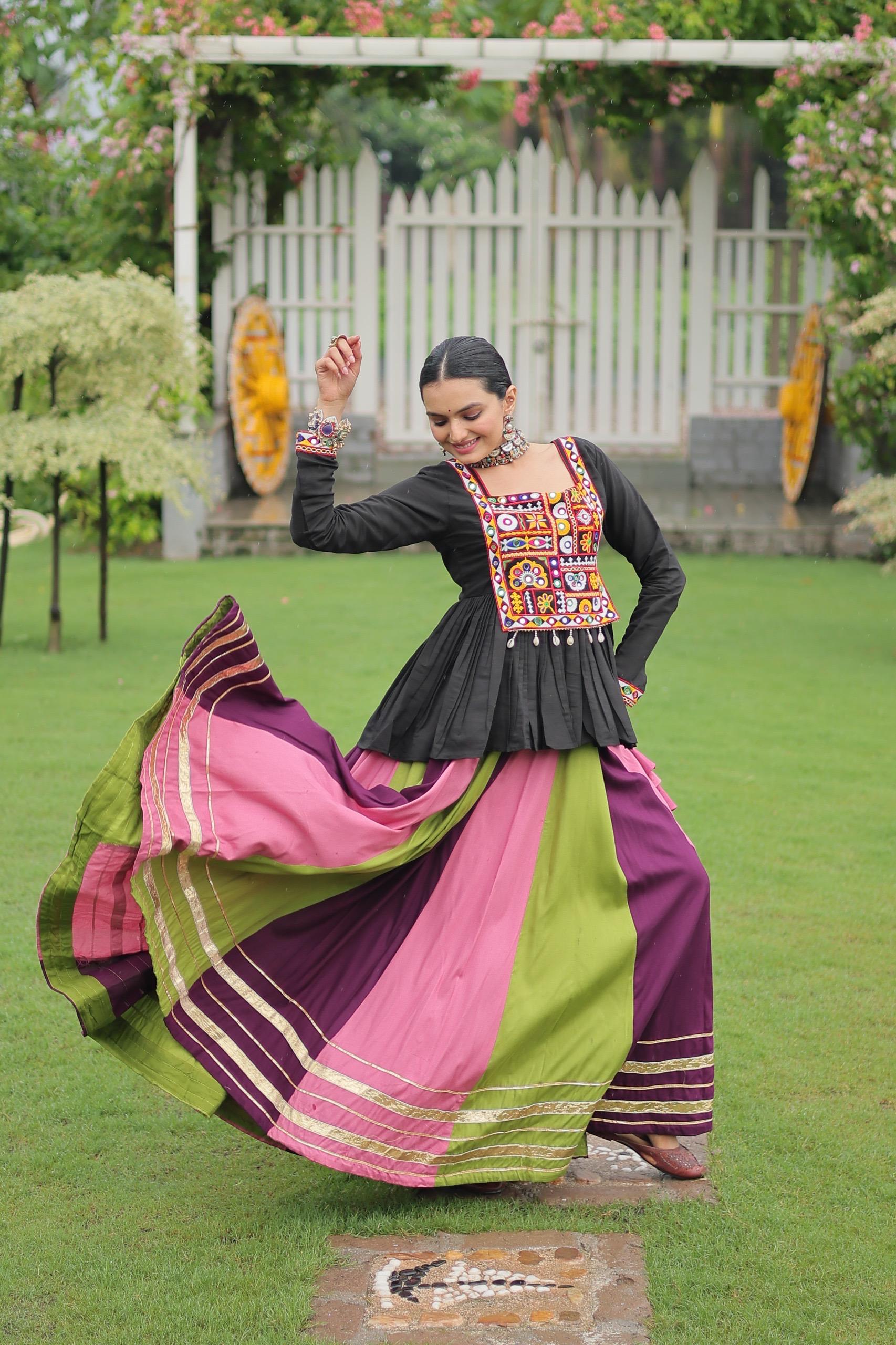 Vibrant Multi-Color Navratri Chaniya Choli with Kutchi Embroidered Peplum Top