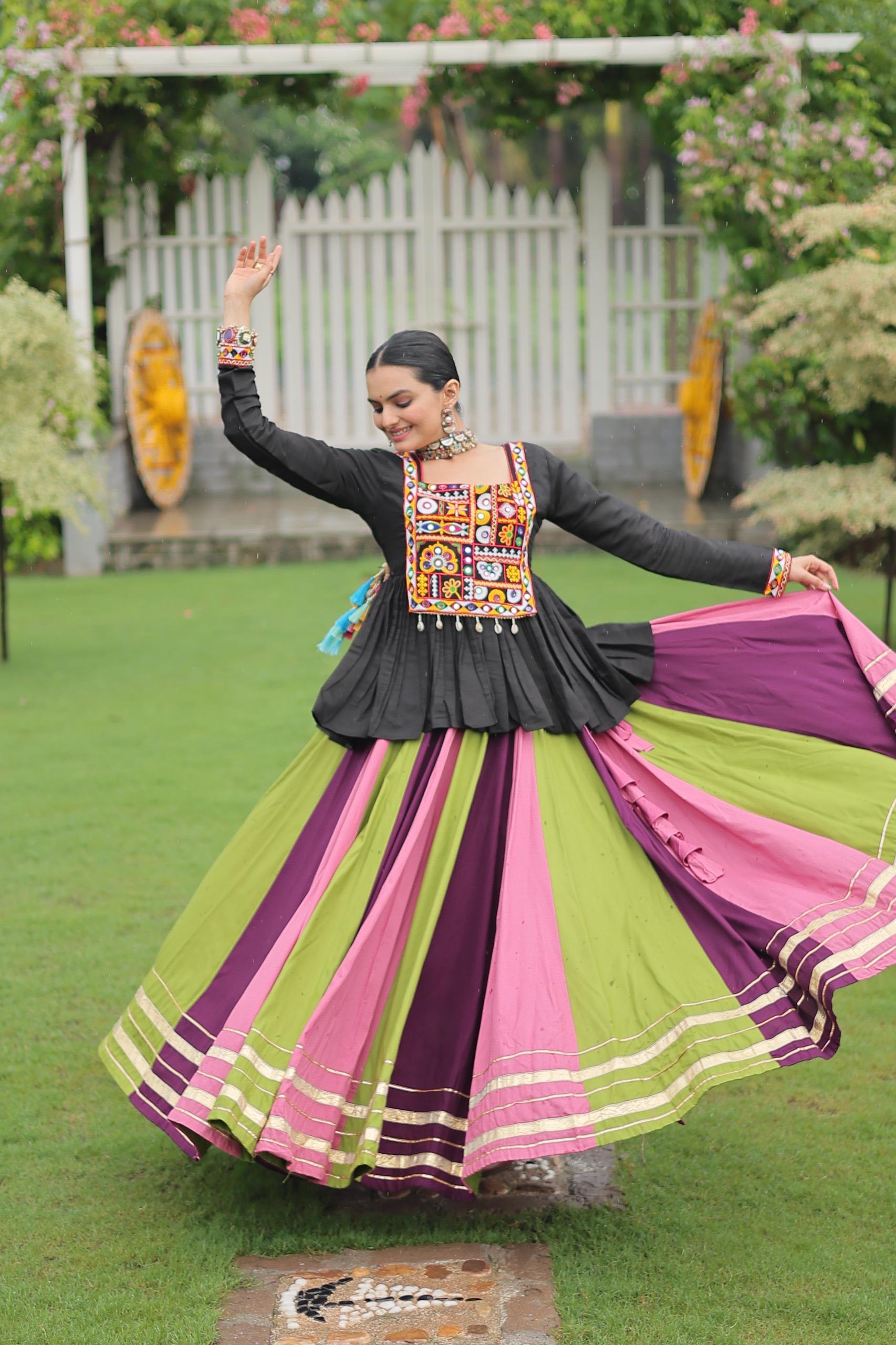 Vibrant Multi-Color Navratri Chaniya Choli with Kutchi Embroidered Peplum Top