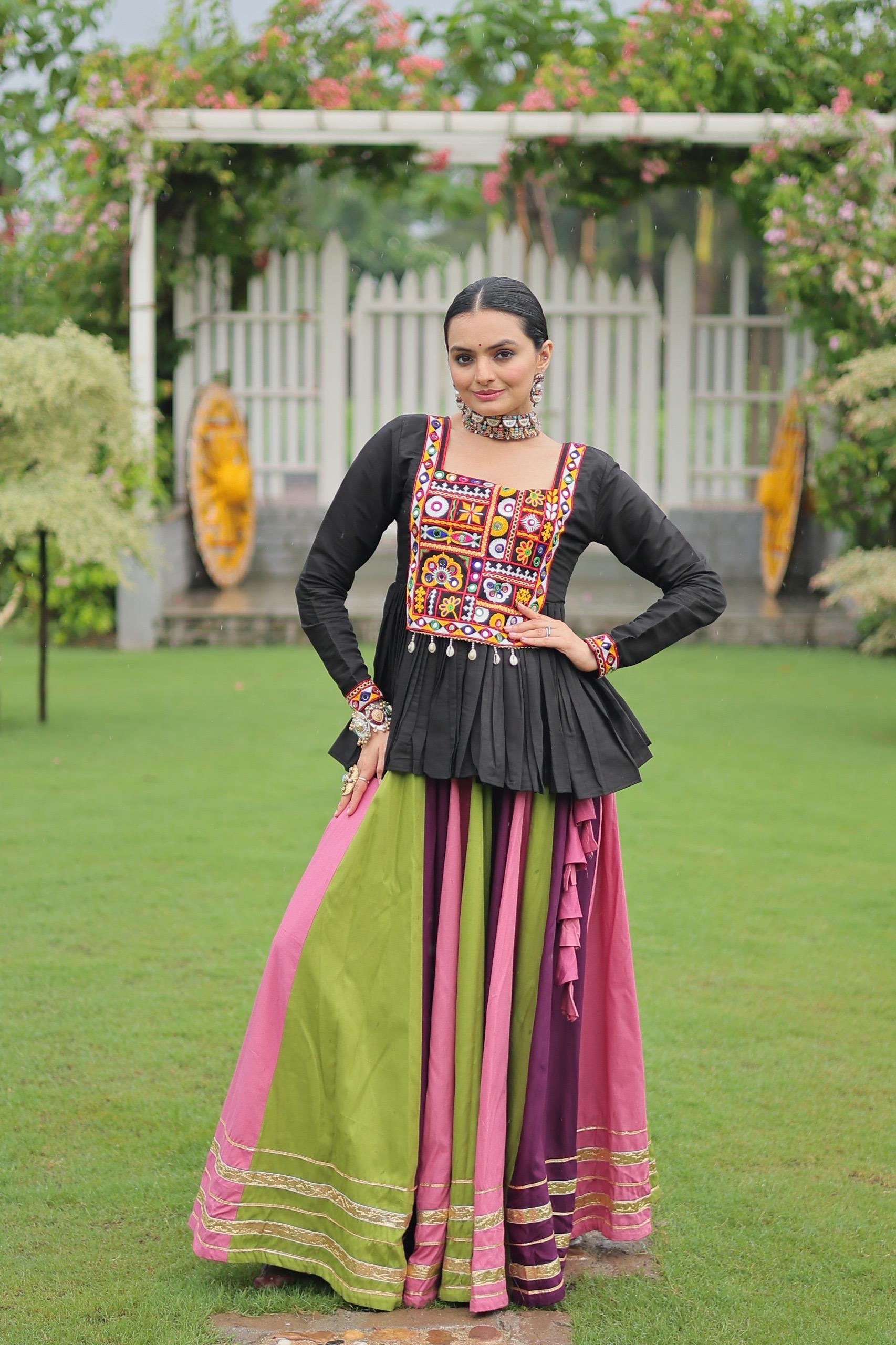 Vibrant Multi-Color Navratri Chaniya Choli with Kutchi Embroidered Peplum Top
