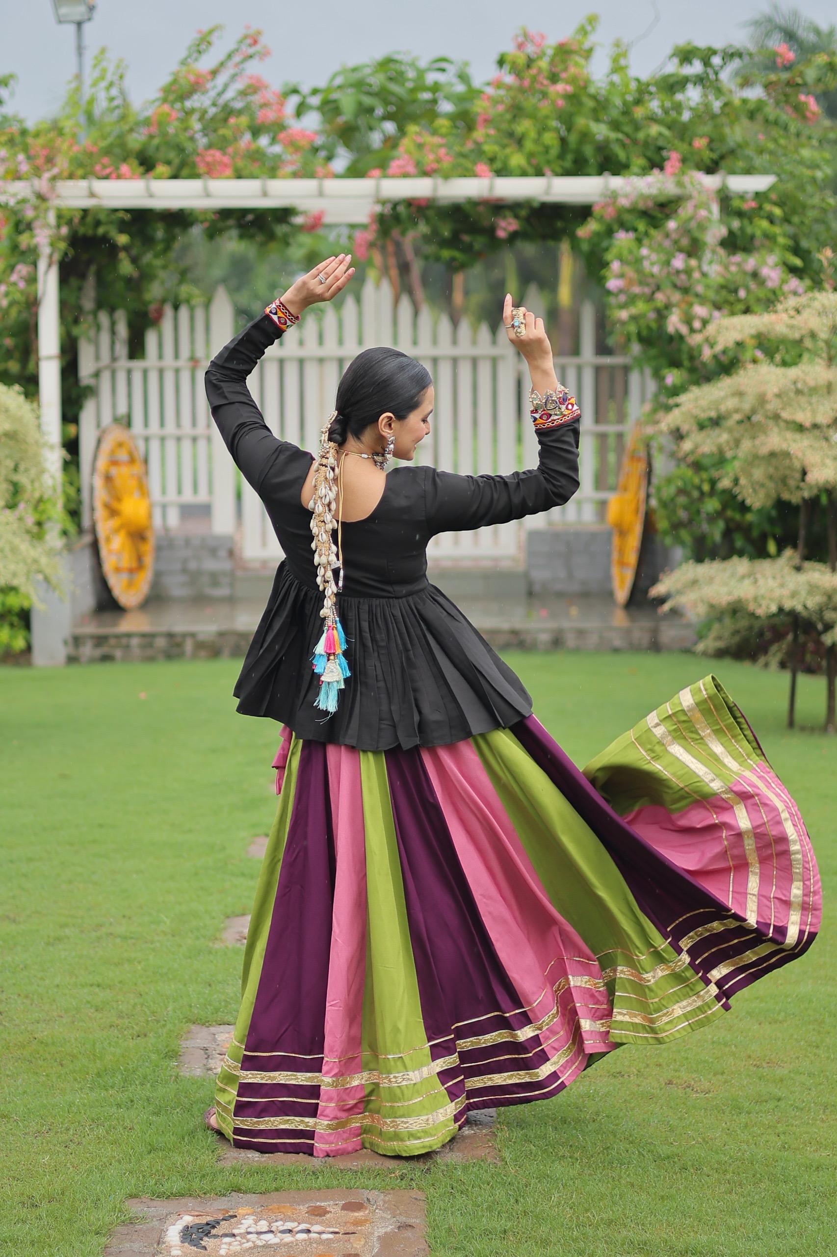 Vibrant Multi-Color Navratri Chaniya Choli with Kutchi Embroidered Peplum Top