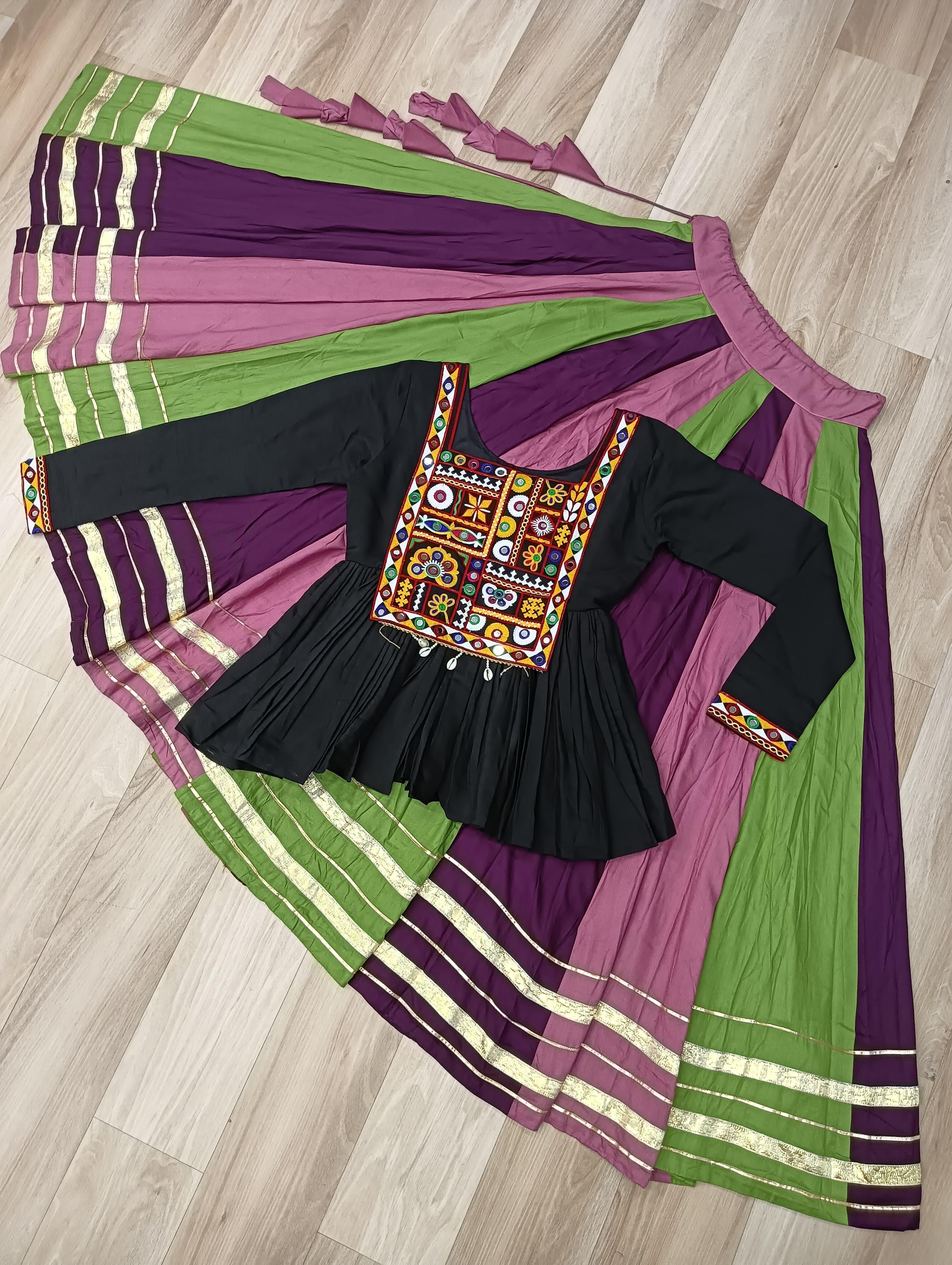 Vibrant Multi-Color Navratri Chaniya Choli with Kutchi Embroidered Peplum Top