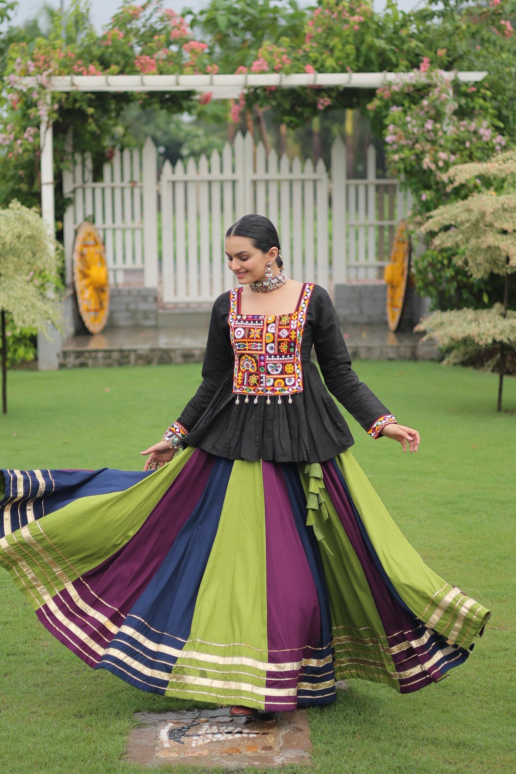 Vibrant Multi-Color Navratri Chaniya Choli with Kutchi Embroidered Peplum Top