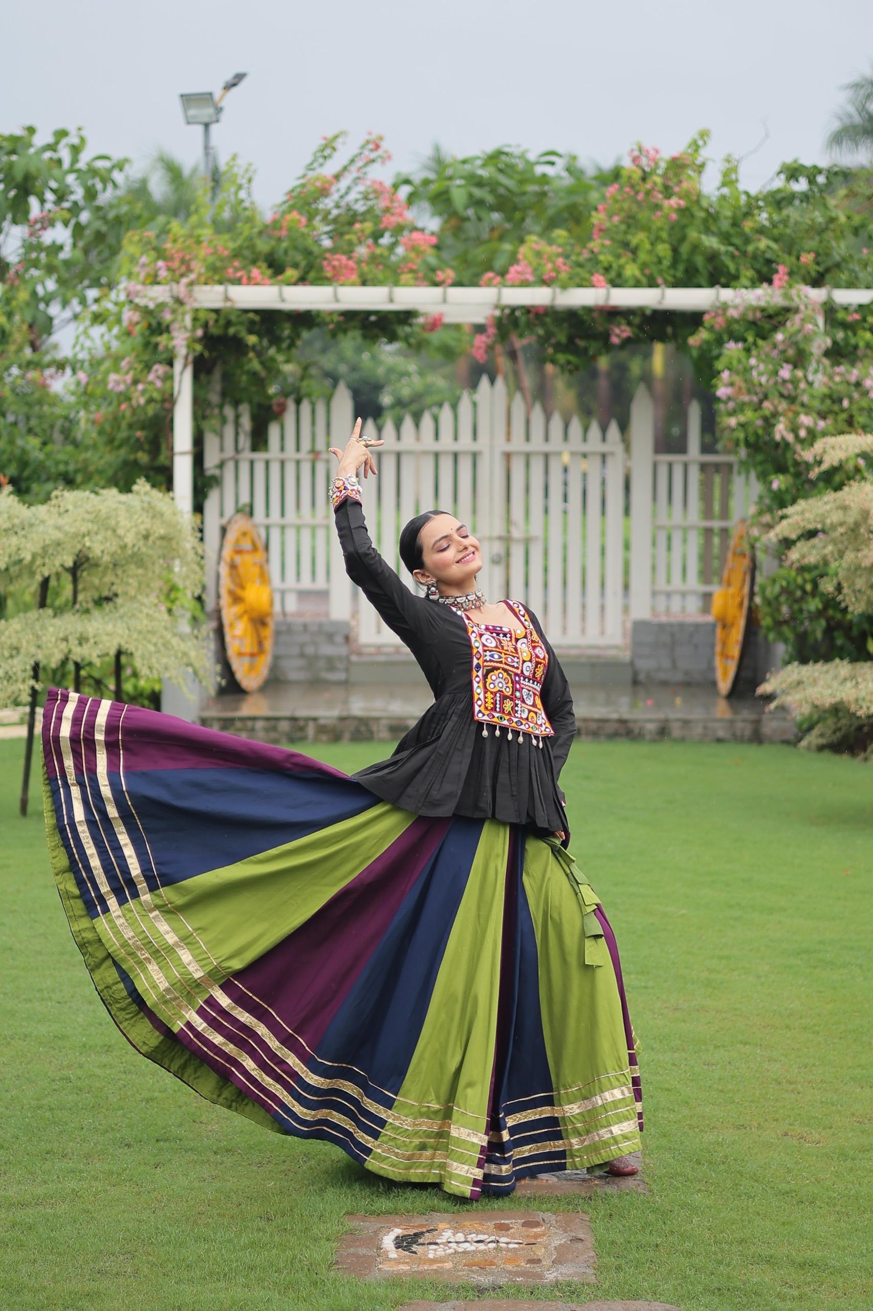 Vibrant Multi-Color Navratri Chaniya Choli with Kutchi Embroidered Peplum Top