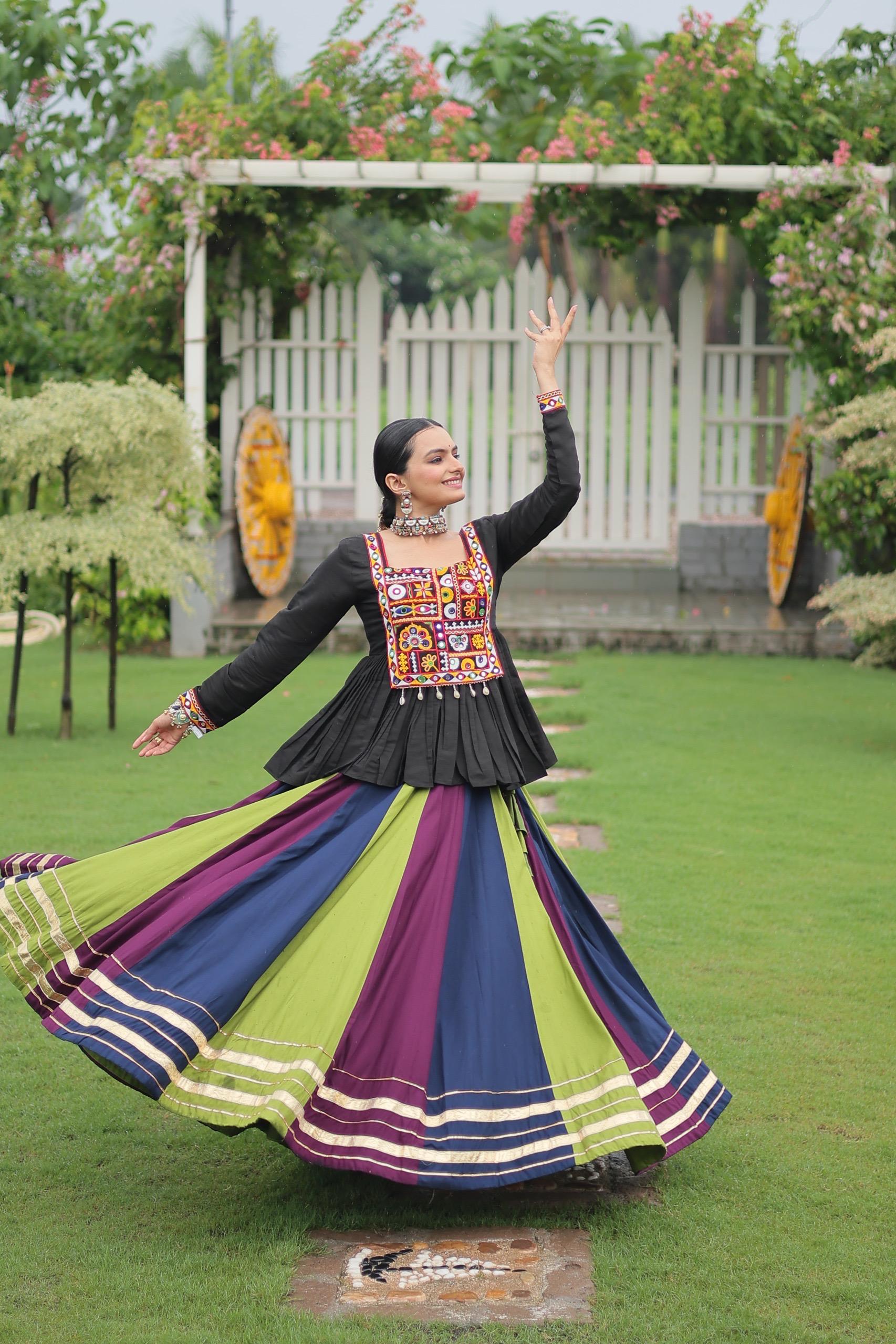 Vibrant Multi-Color Navratri Chaniya Choli with Kutchi Embroidered Peplum Top