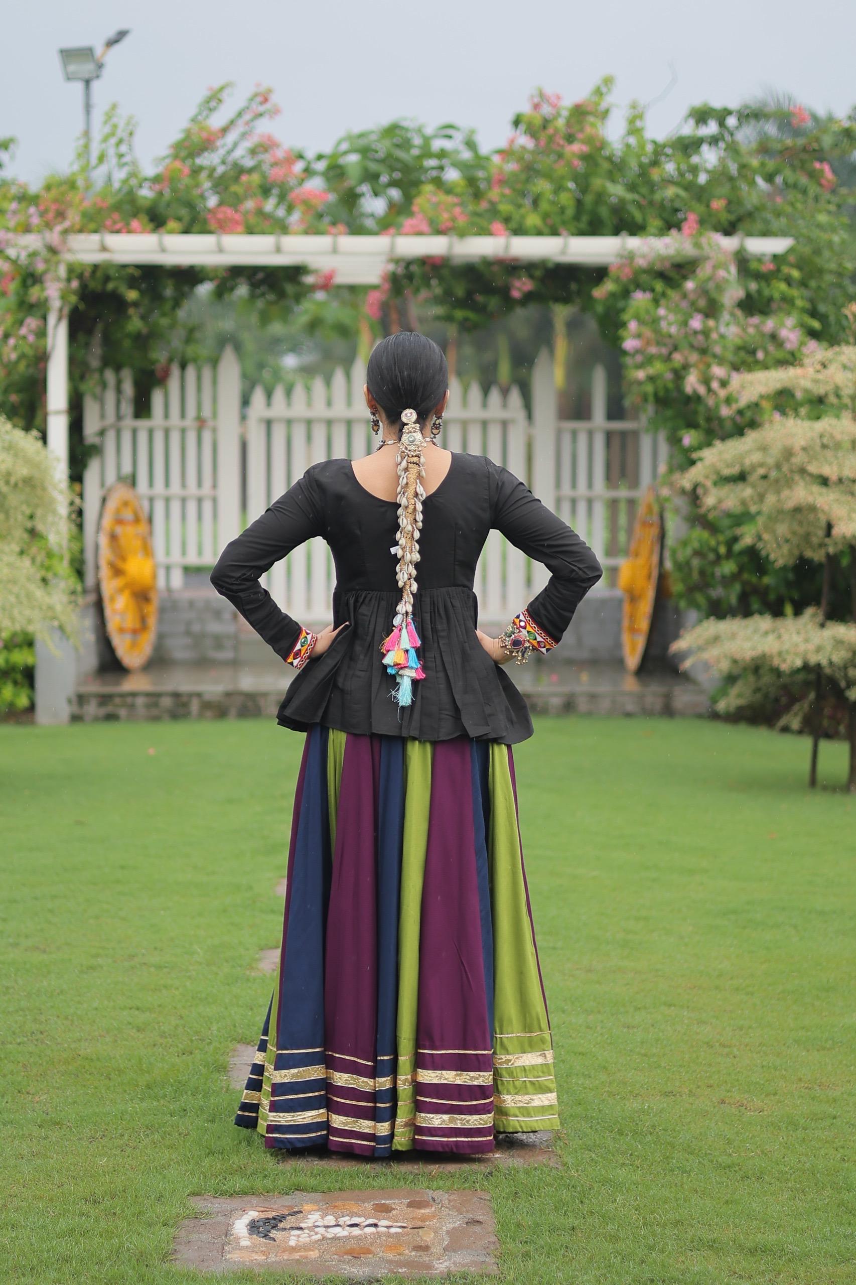 Vibrant Multi-Color Navratri Chaniya Choli with Kutchi Embroidered Peplum Top