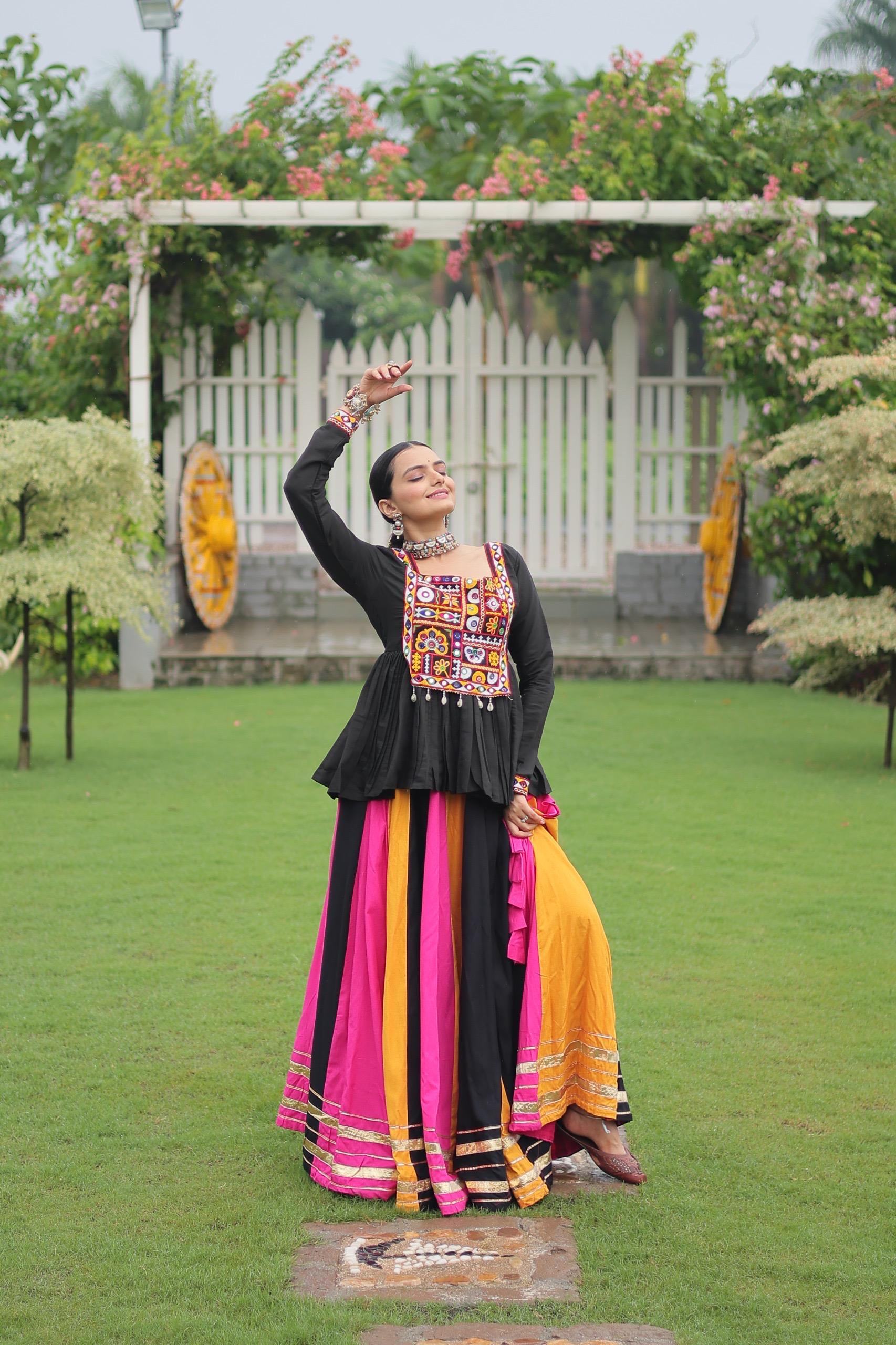 Vibrant Multi-Color Navratri Chaniya Choli with Kutchi Embroidered Peplum Top