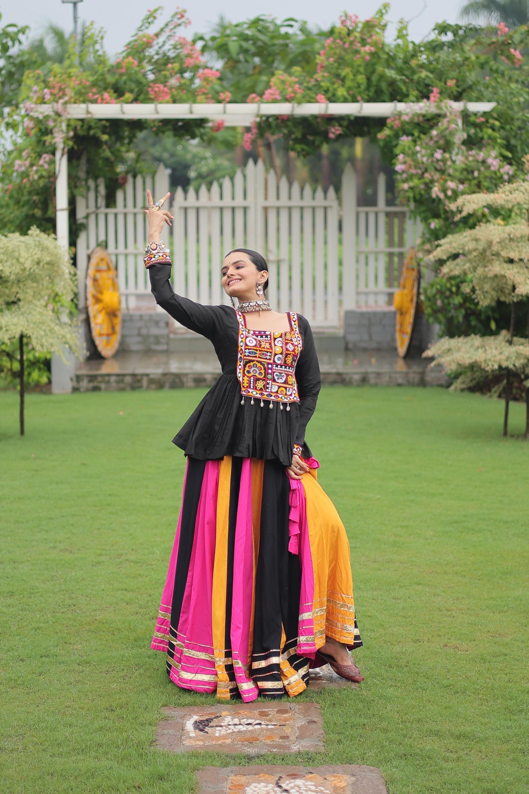 Vibrant Multi-Color Navratri Chaniya Choli with Kutchi Embroidered Peplum Top