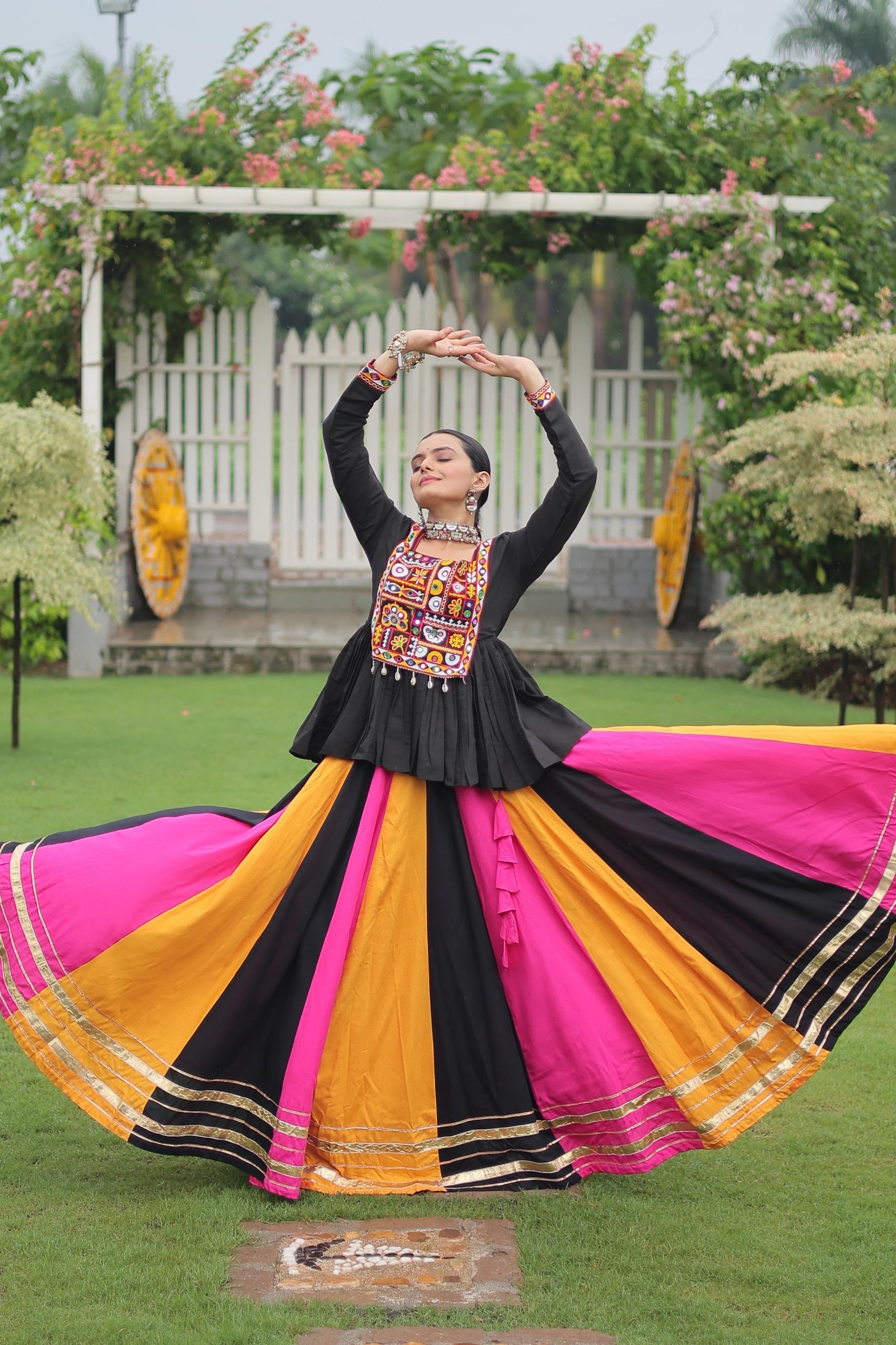 Vibrant Multi-Color Navratri Chaniya Choli with Kutchi Embroidered Peplum Top