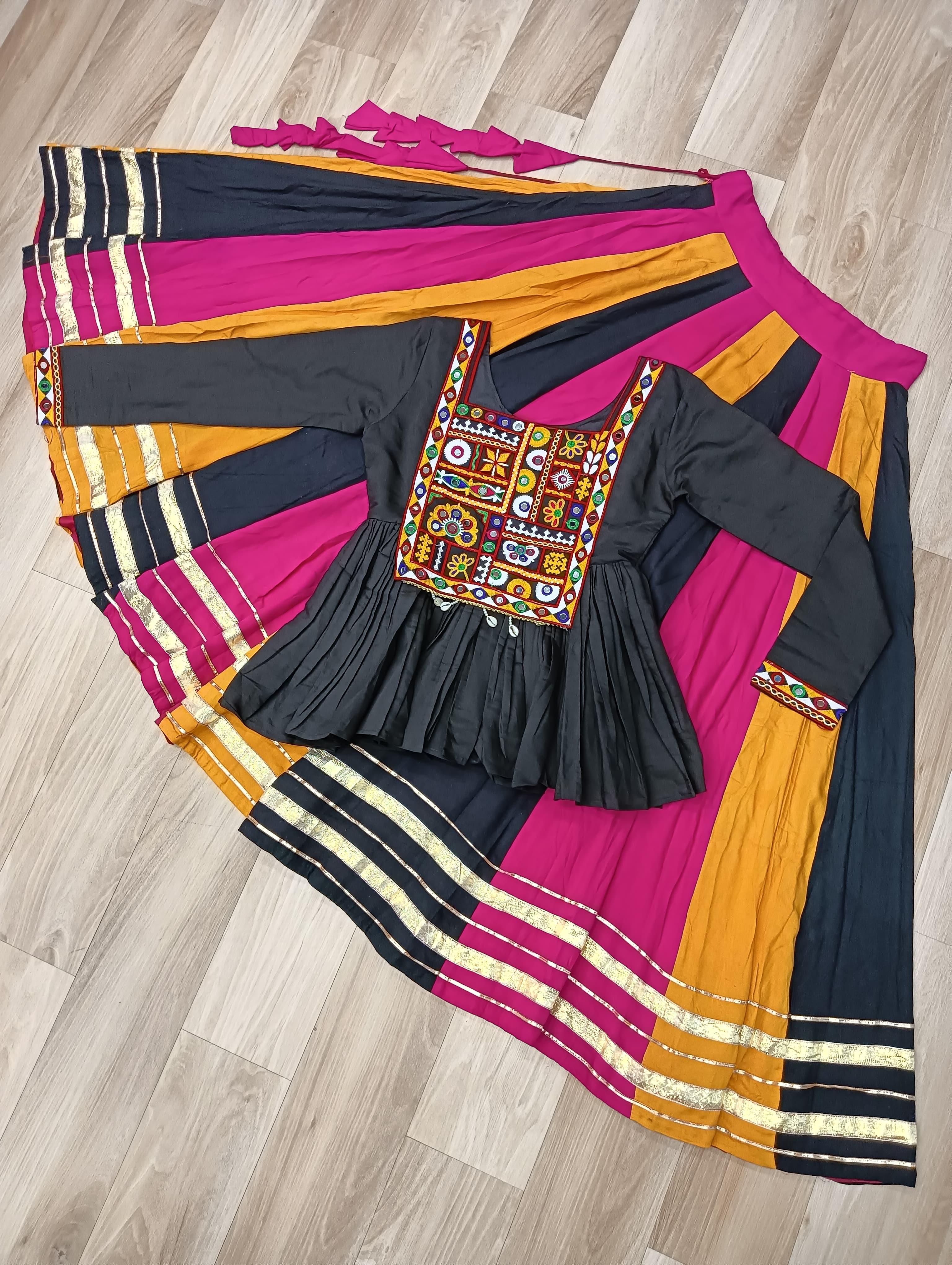 Vibrant Multi-Color Navratri Chaniya Choli with Kutchi Embroidered Peplum Top