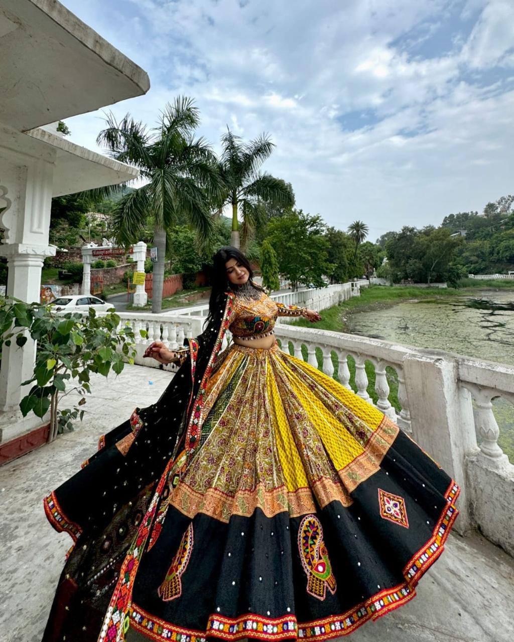 Traditional Gujarati Embroidered Ghagra Choli with Dupatta