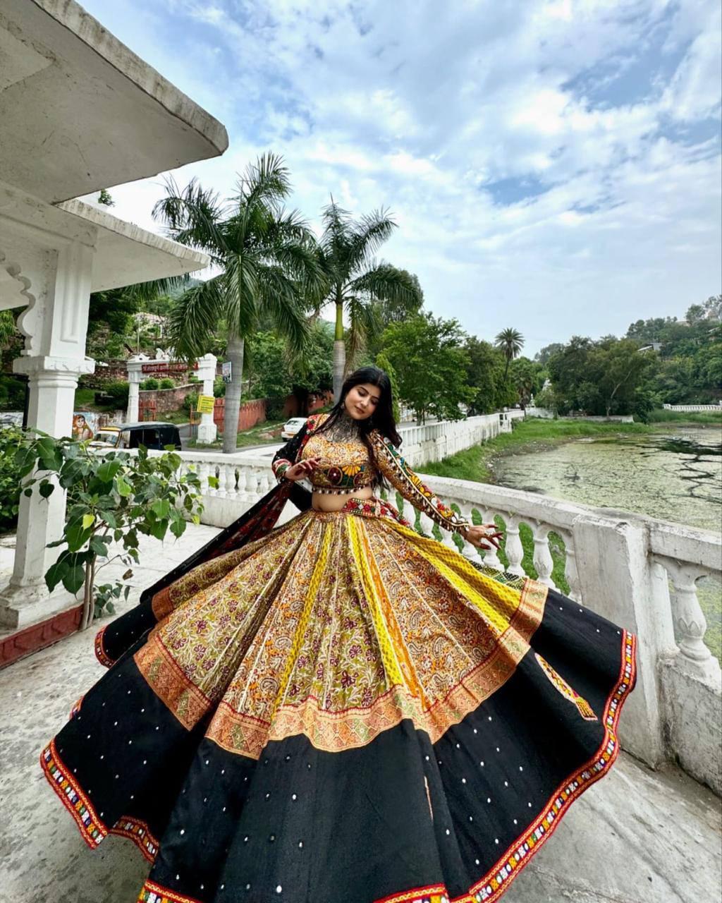 Traditional Gujarati Embroidered Ghagra Choli with Dupatta