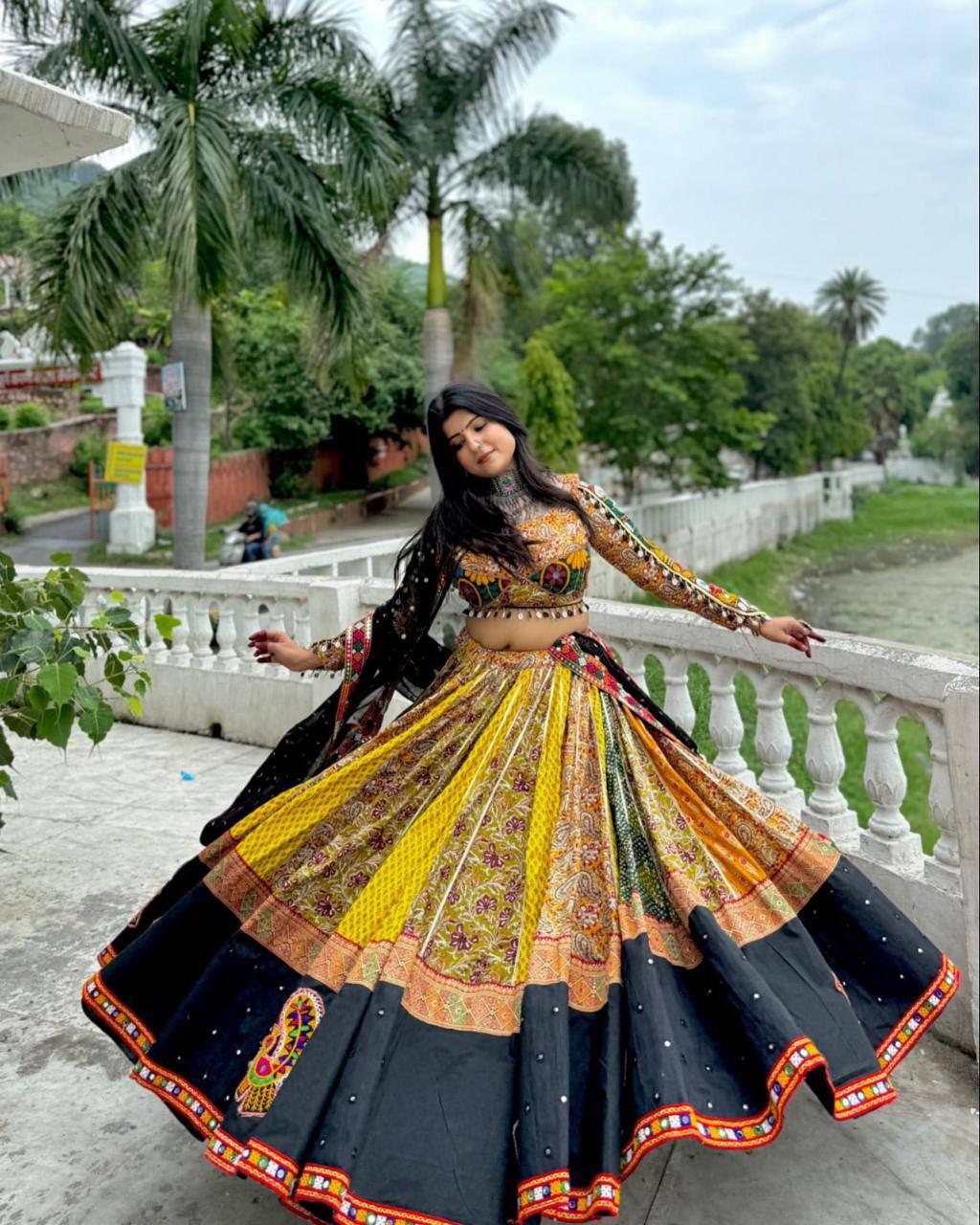 Traditional Gujarati Embroidered Ghagra Choli with Dupatta